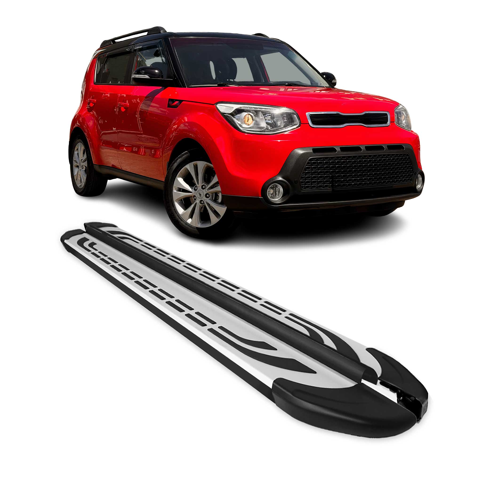 2014-2019 Kia Soul Running Boards Side Steps Silver & Black