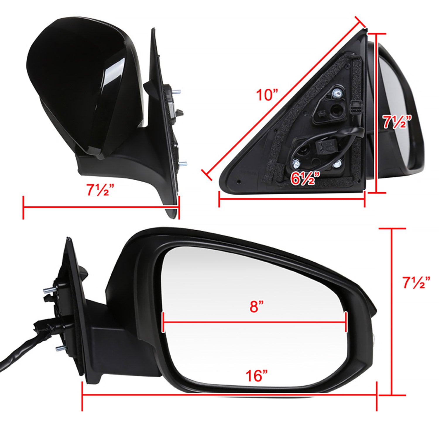 2014-2016 Toyota Highlander Glossy Black 5Pin Adjustable Side Mirror Passenger