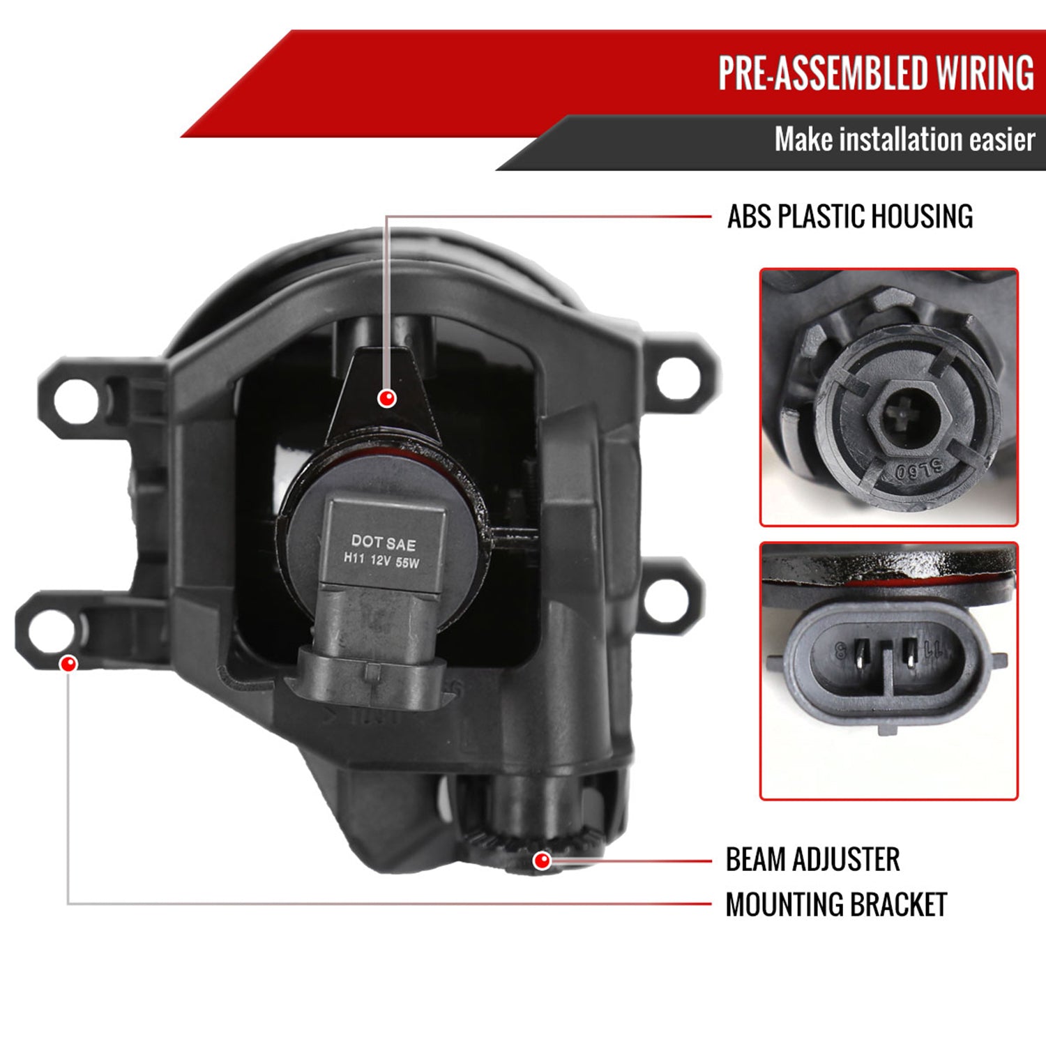 2015-2017 Toyota Yaris 2/4DR H11 Fog Lights Kit Switch & Wiring Harness Chrome