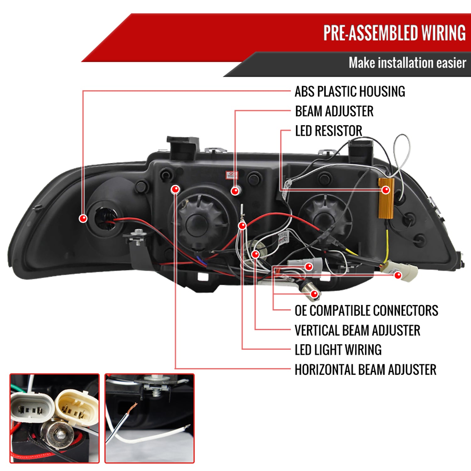 2001-2003 BMW E39 5 Series Dual Halo Headlights LED Signal Lights Black