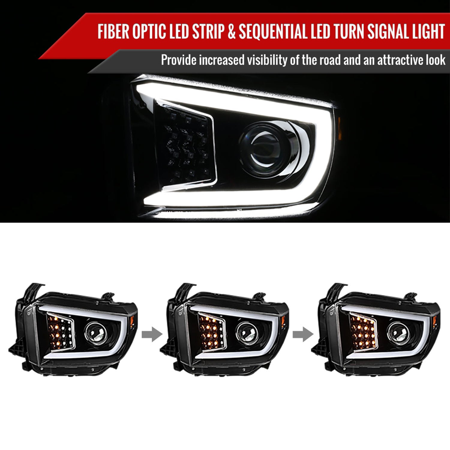 2014-2021 Toyota Tundra LED CBar Projector Headlights Signal Lights Jet Black