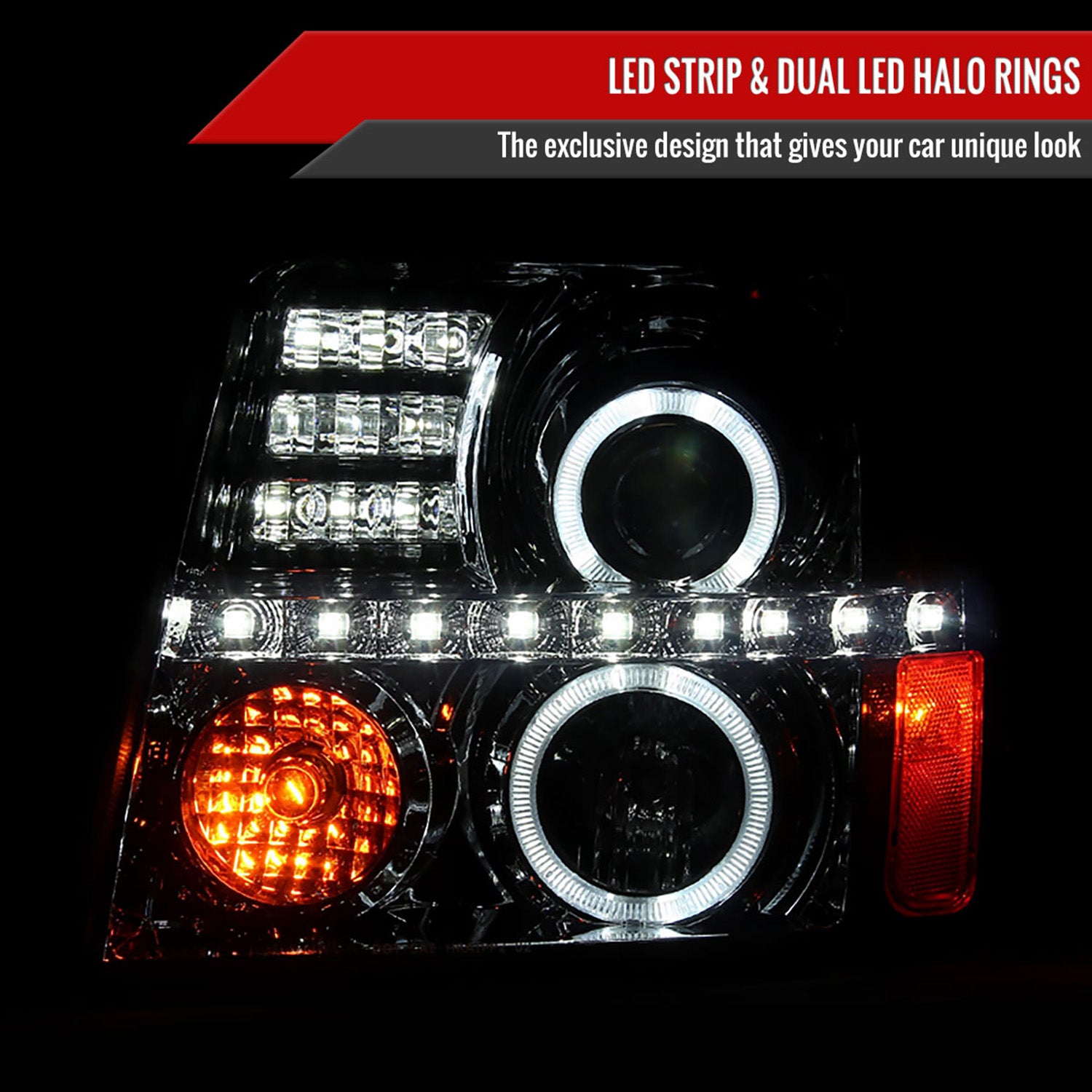 2002-2006 Cadillac Escalade Dual Halo Projector Headlights LED Light Smoke