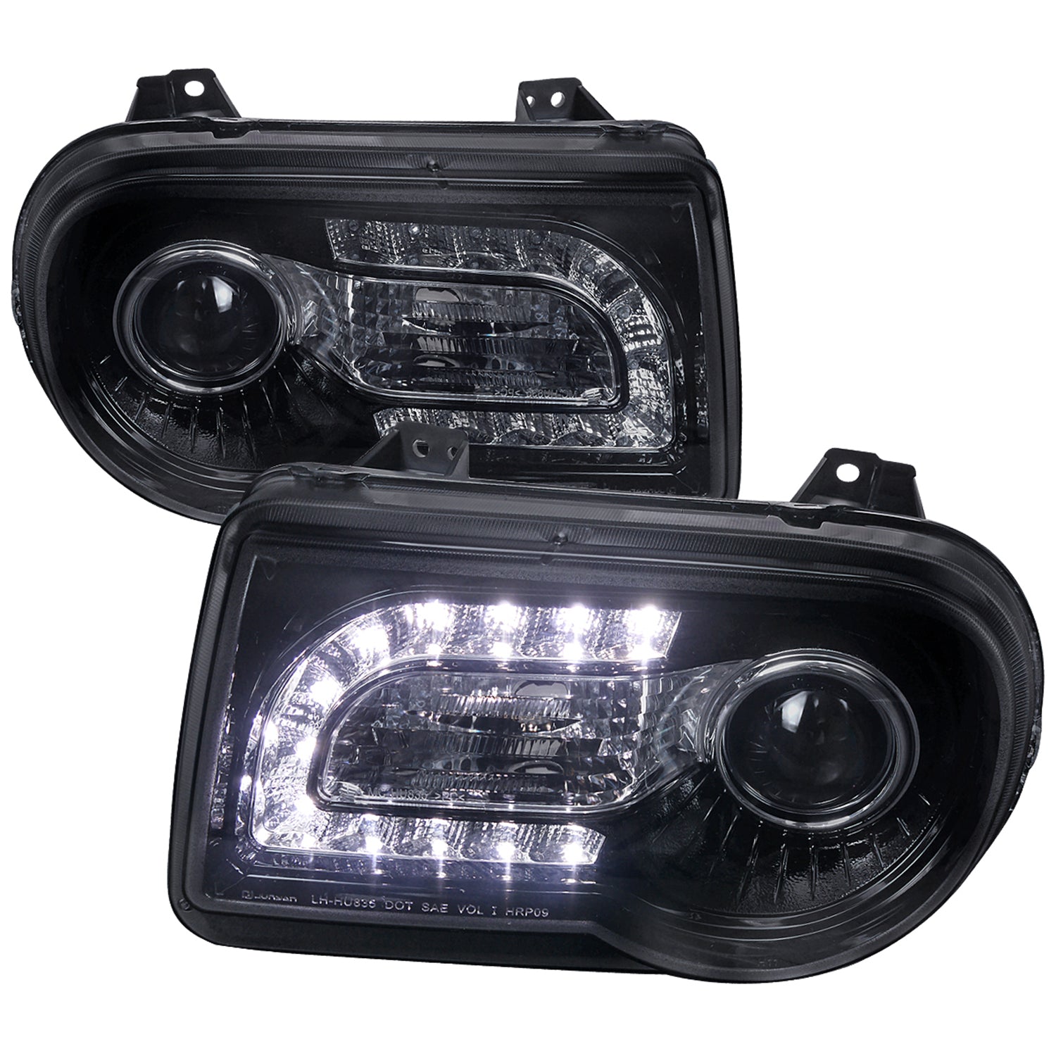 2005-2010 Chrysler 300 Projector Headlights LED Light Strip Glossy Black/Smoke