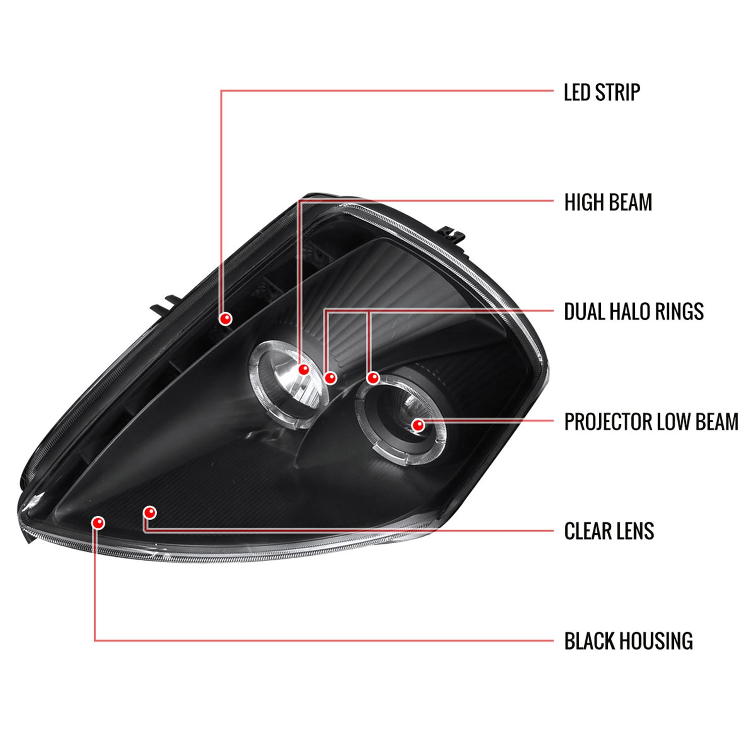 2000-2005 Mitsubishi Eclipse Dual Halo Projector Headlights LED Light Black