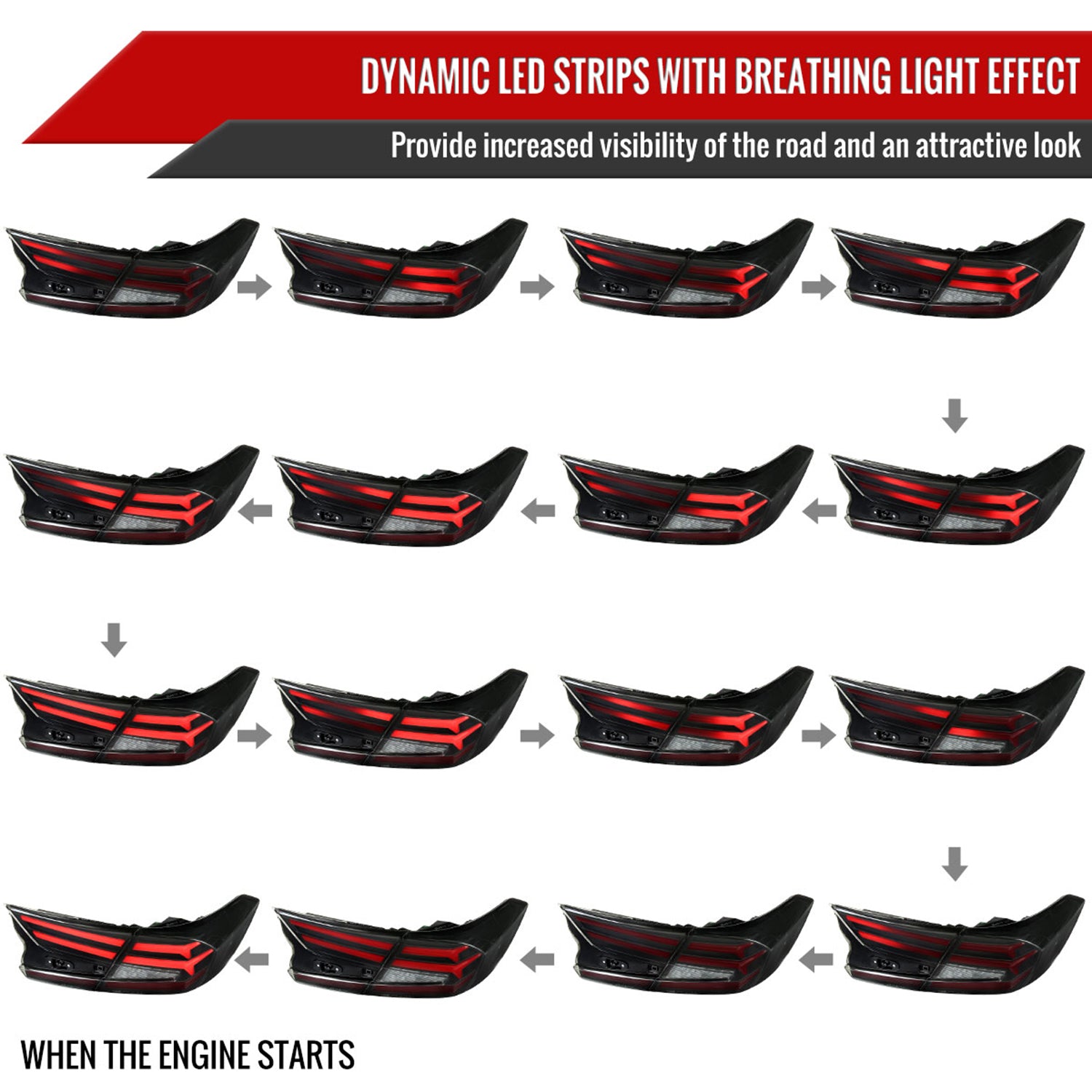 2018-2022 Honda Accord Sedan Red LED Signal Tail Lights Matt Black/Smoke