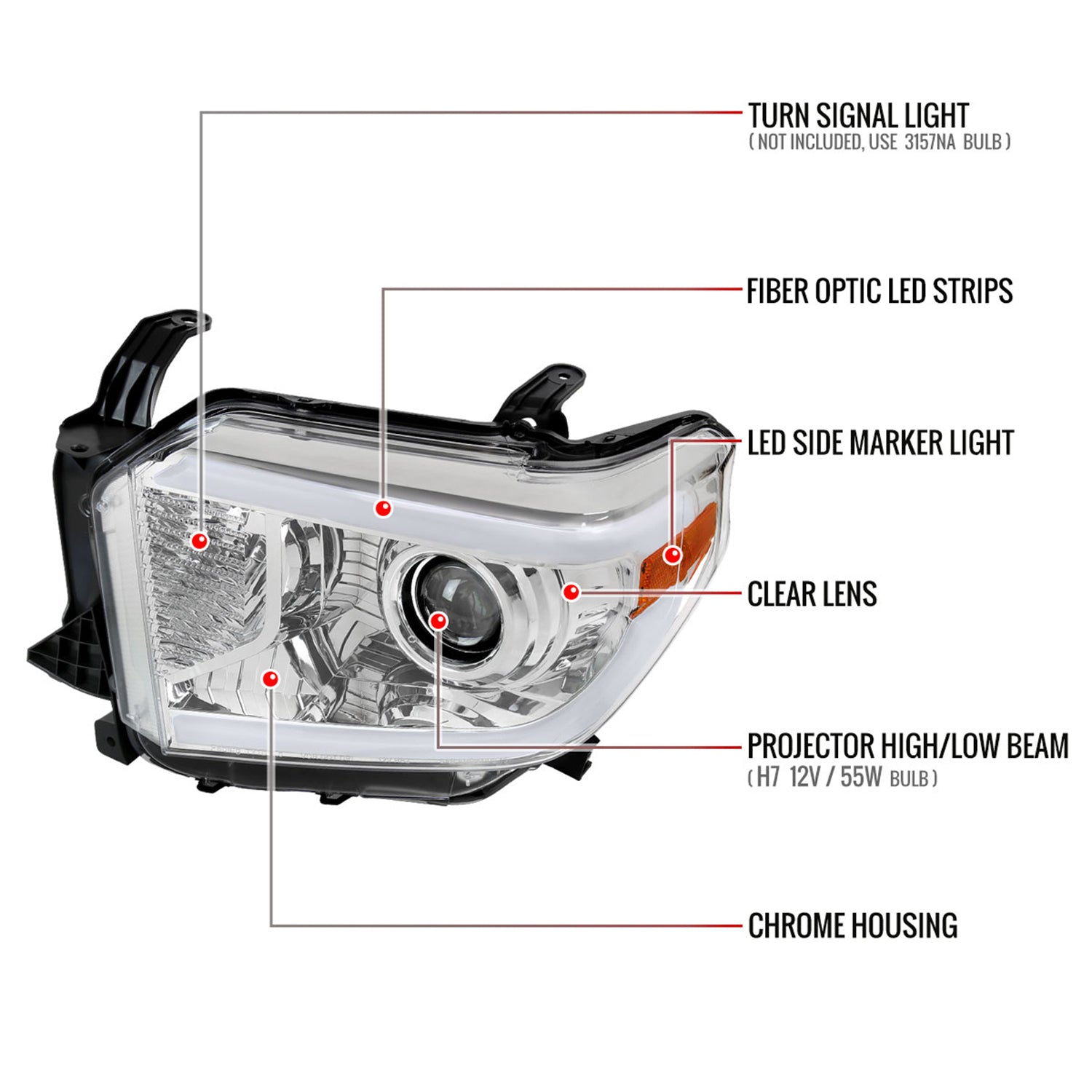 2014-2021 Toyota Tundra LED Projector Headlights Chrome Housing/Clear Lens