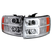 2007-2013 Chevy Silverado 1500 2500HD 3500HD Dual LED C-Bar Headlights Chrome