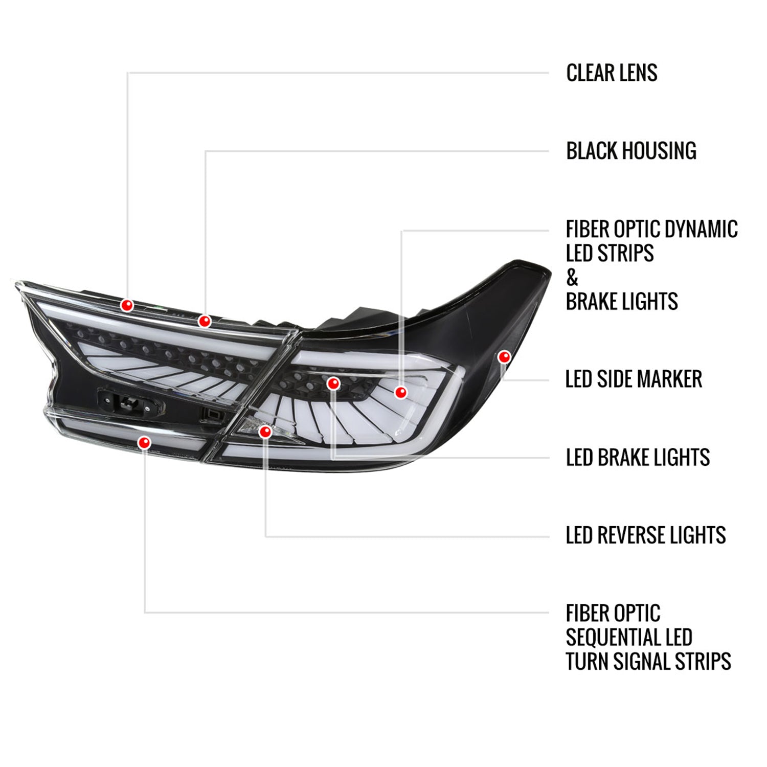 2018-2022 Honda Accord Sedan SQ2 LED Signal Tail Lights Matt Black/Clear