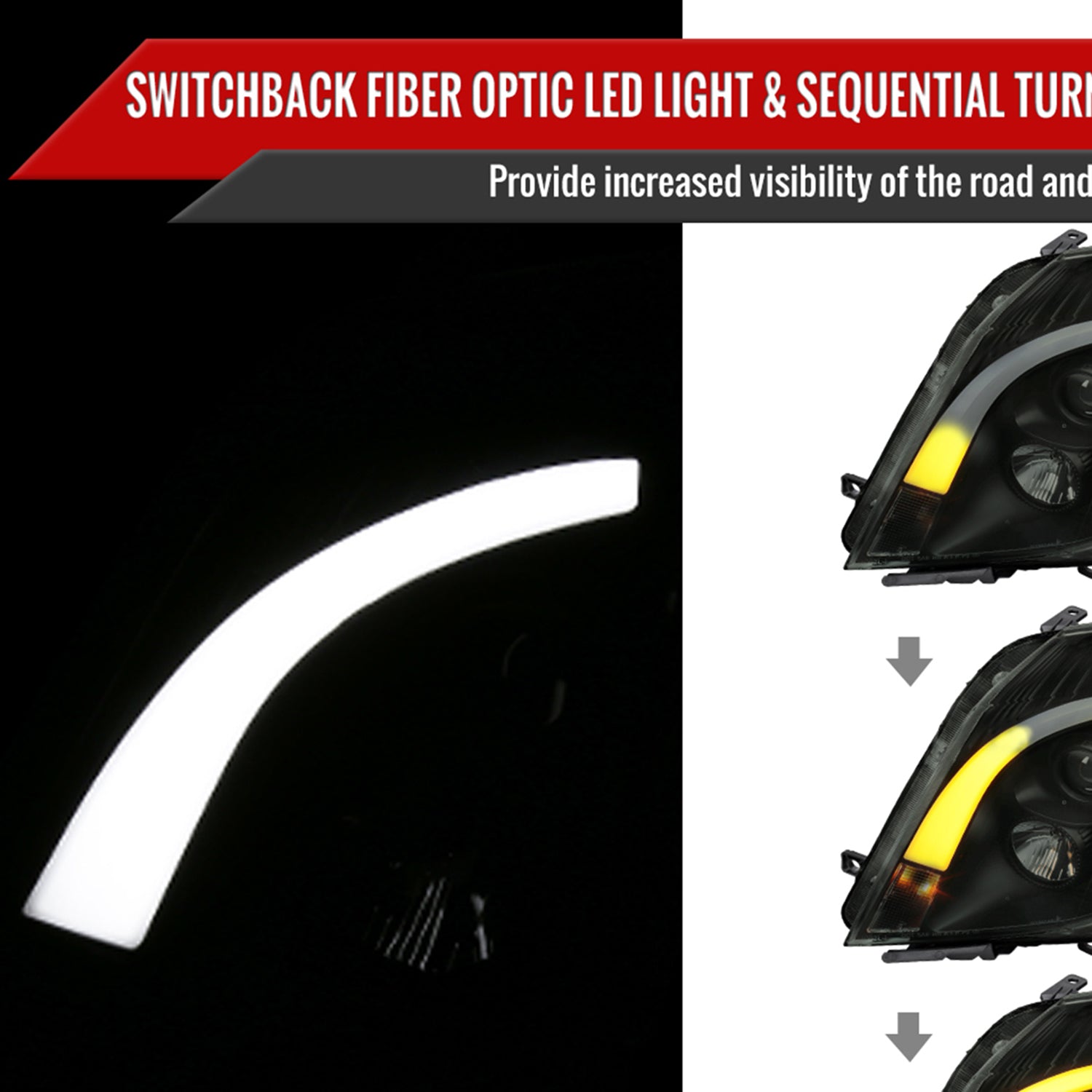 2008-2014 Cadillac CTS Sequential LED Bar Projector Headlights Matt Smoke