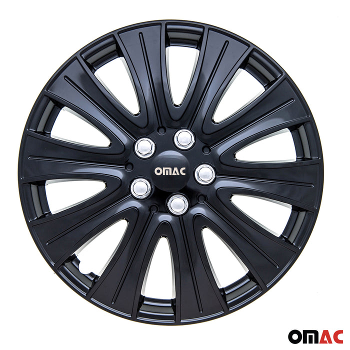 14" Wheel Covers Guard Hub Caps Durable Snap On ABS Gloss Black Silver 4x