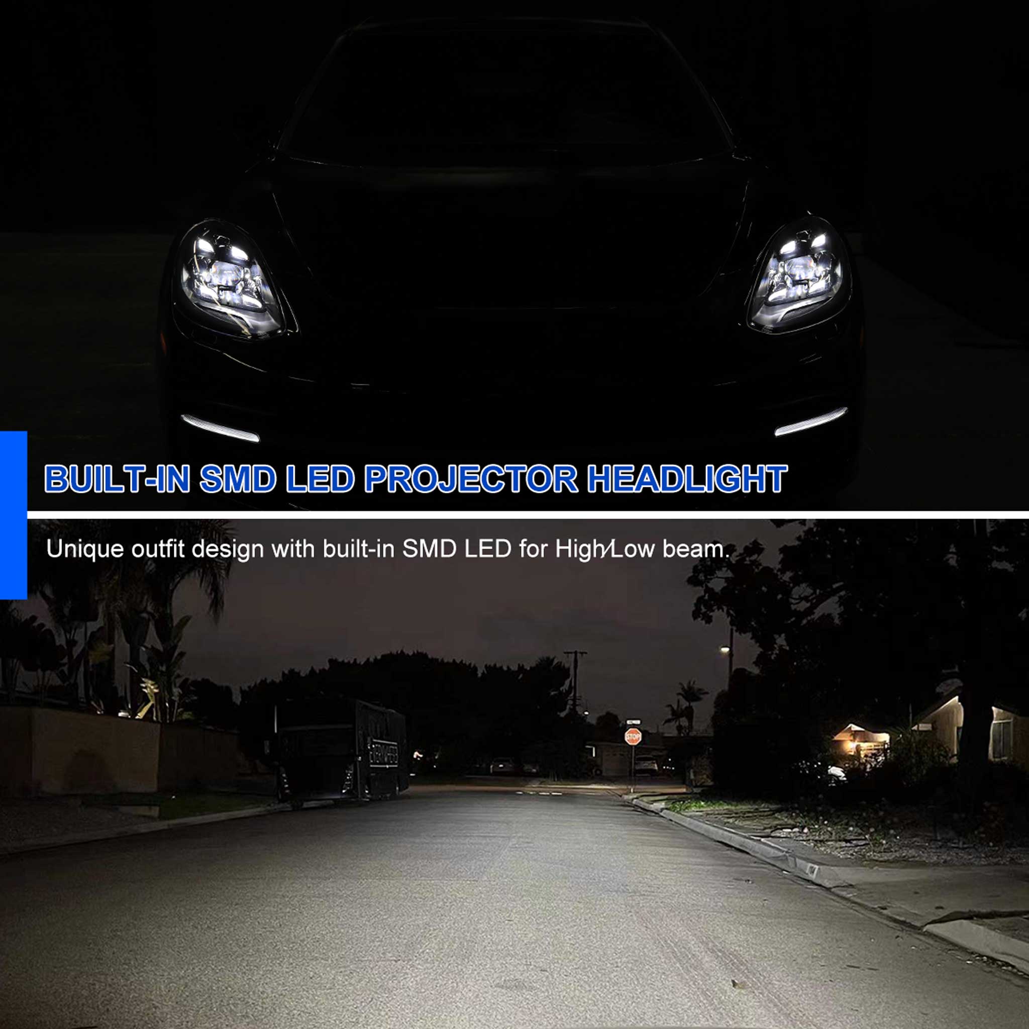 For Porsche Panamera 2017-2022 Matrix LED Projector Headlights DRL Matte Black Clear Lens Glossy Trim