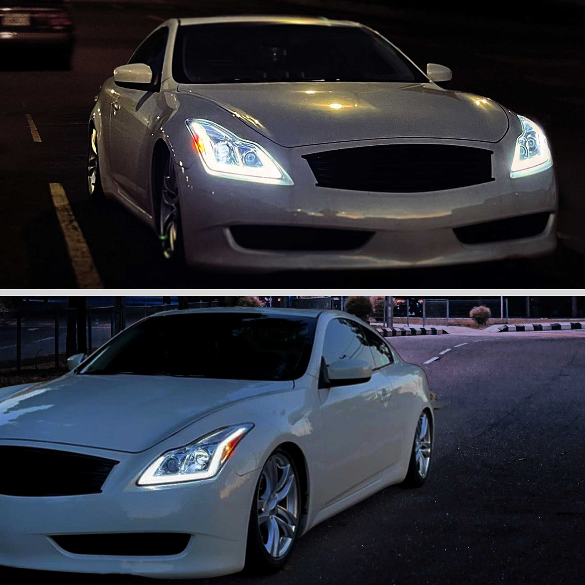 For Infiniti G37 2008-13 / Q60 Coupe 2014-15 LED Projector Headlights Sequential Chrome Housing Clear Lens Switchback