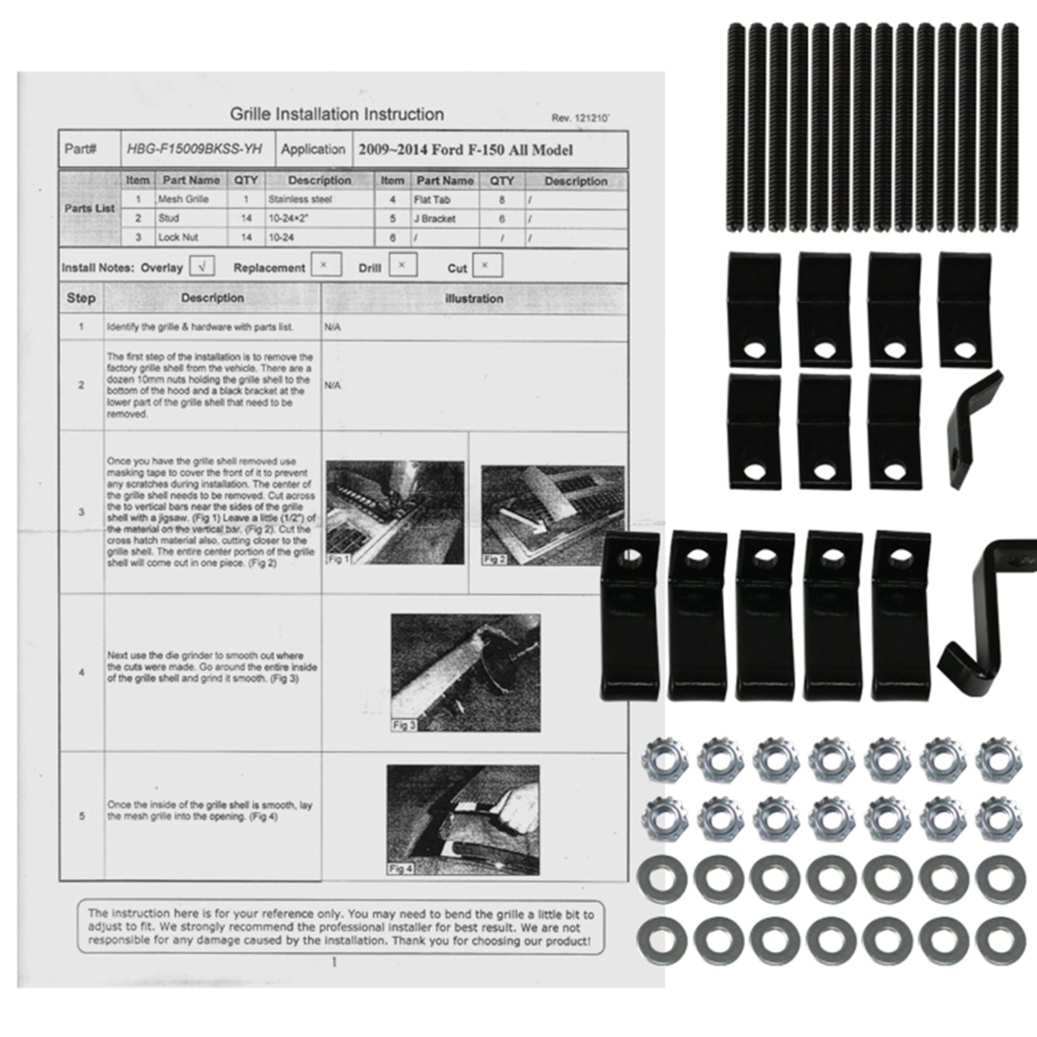 2009-2012 Ford F-150 Rivet Style Black S.Steel Mesh Grille Center Insert