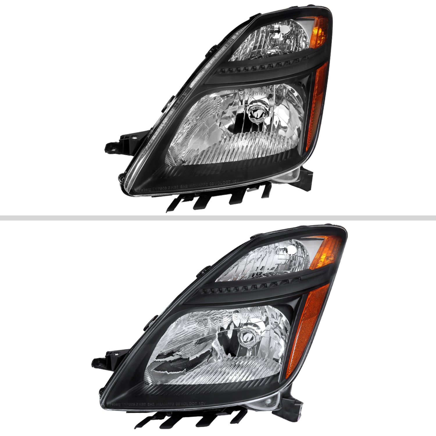 2006-2009 Toyota Prius Factory Headlights w/Amber Reflector Matt Black/Clear