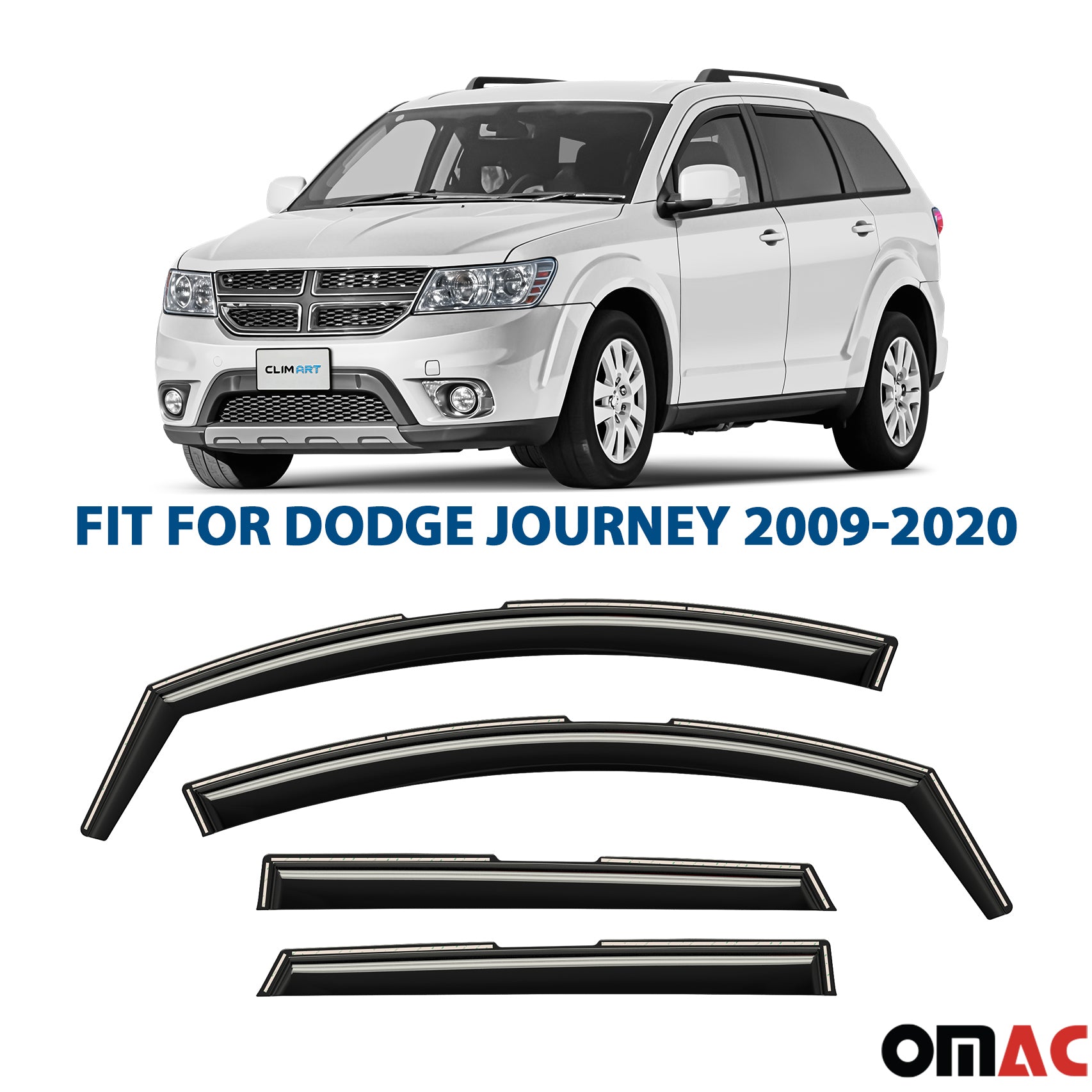 Clim Art Wind Deflectors for Dodge Journey 2009-2020 Shatterproof Dark Smoke 4x