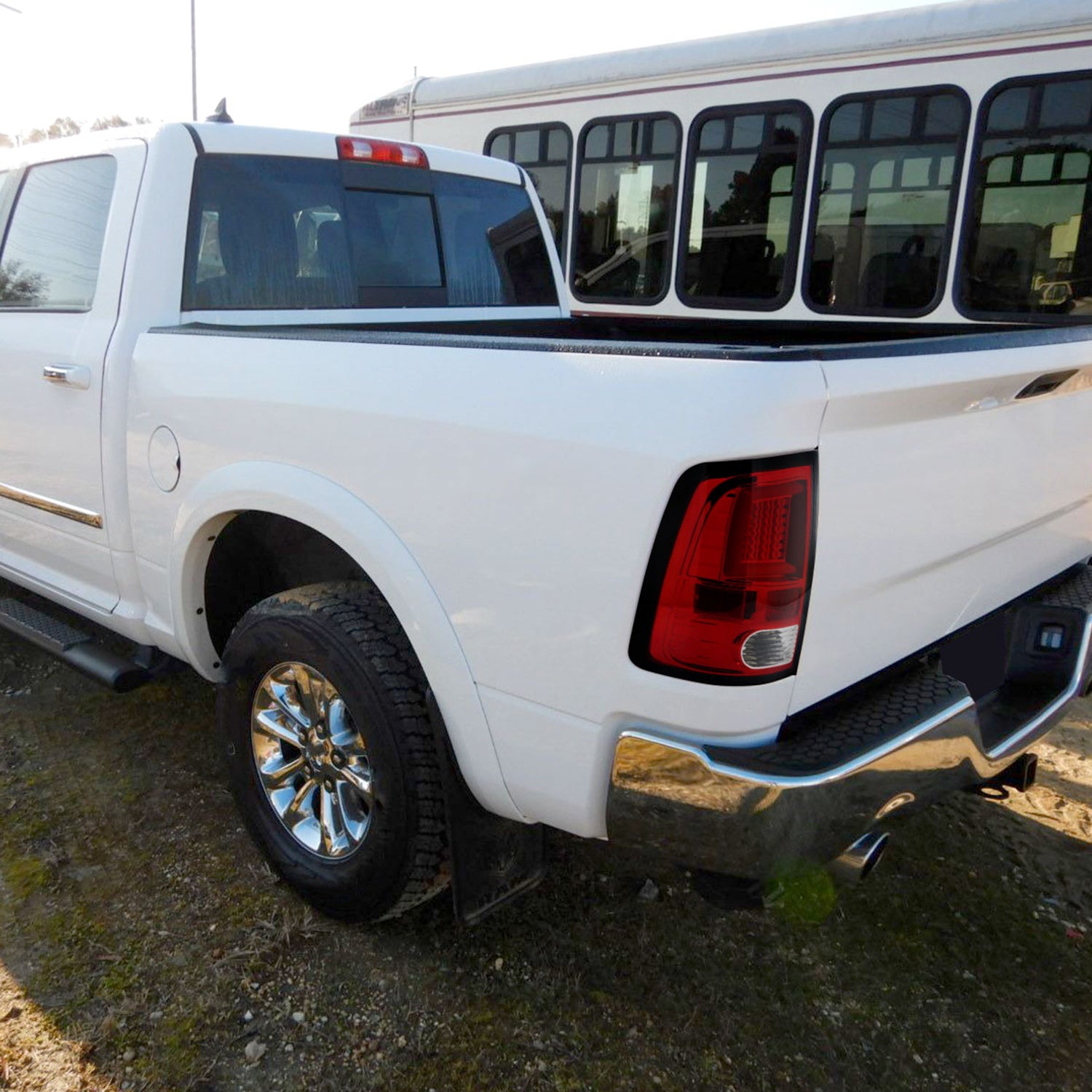 2009-2018 Dodge RAM 1500 2500 3500 White Bar LED Tail Lights Chrome/Red