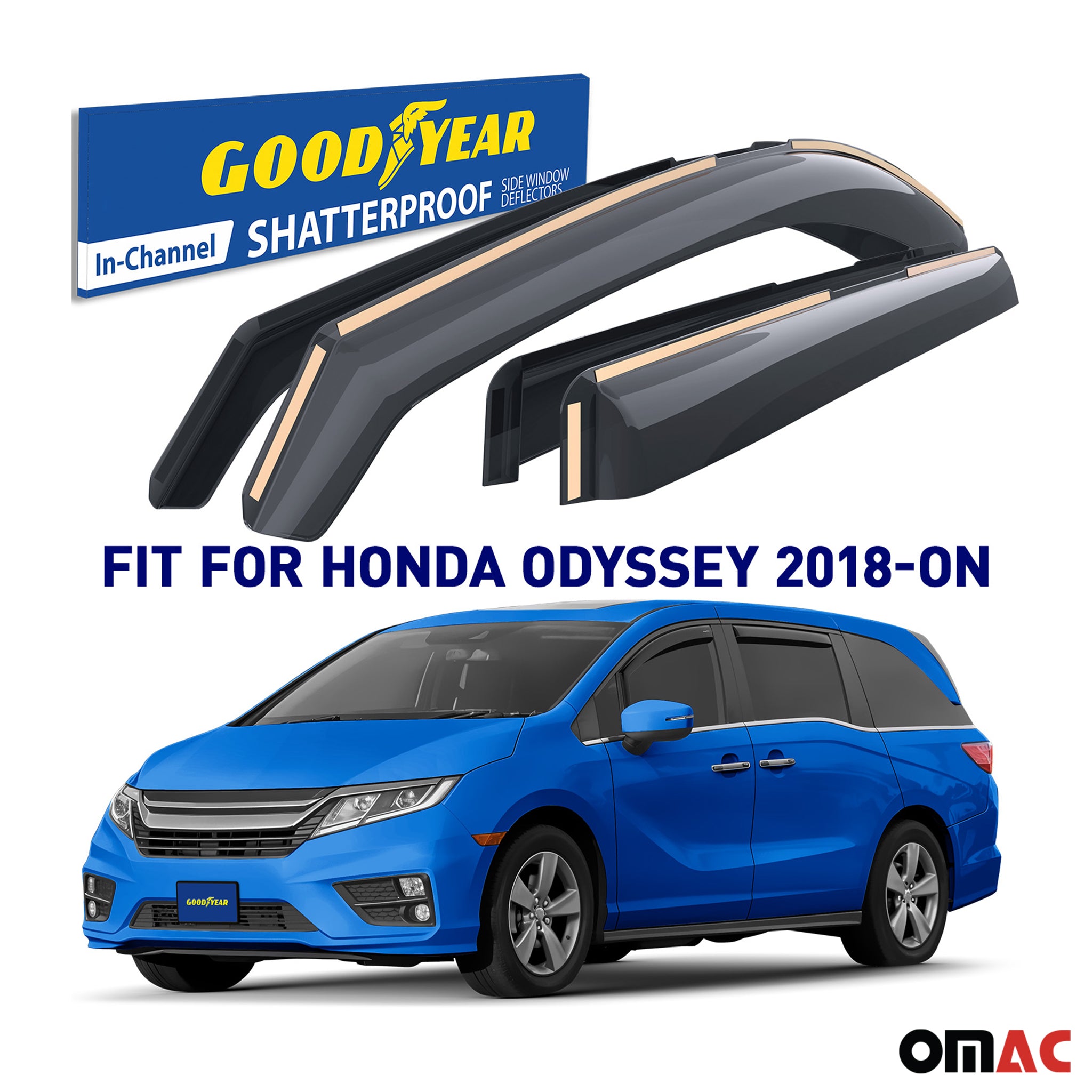 Goodyear Wind Deflectors for Honda Odyssey 2018-2025 In-channel Premium Smoke 4x