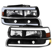 For Chevrolet Silverado Tahoe Suburban 1999-2002 LED Bar Style Headlights Bumper Light Matte Black Housing Clear Lens