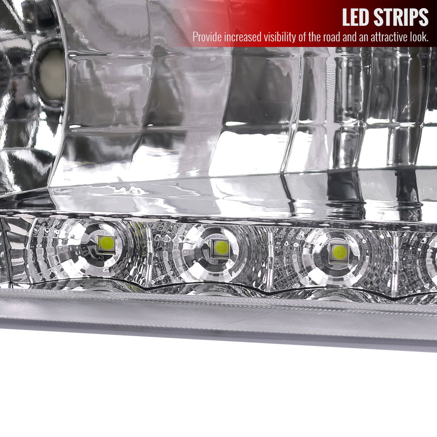 1999-2004 Ford F-250/350/450/550/Excursion Factory Headlights LED Light Chrome