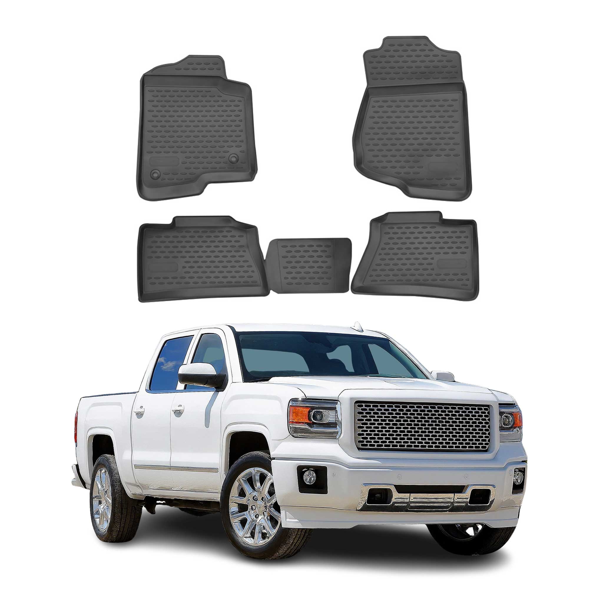 2014-2019 GMC Sierra Crew Cab 1500/2500/3500 Floor Mats Liners Full Set All Weather Black