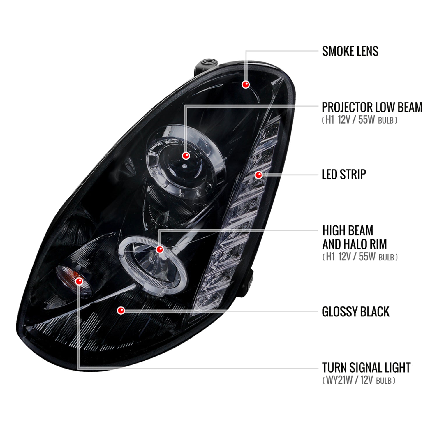 2005-2006 Infiniti G35 Sedan Halo Projector Headlights SMD LED Light Black