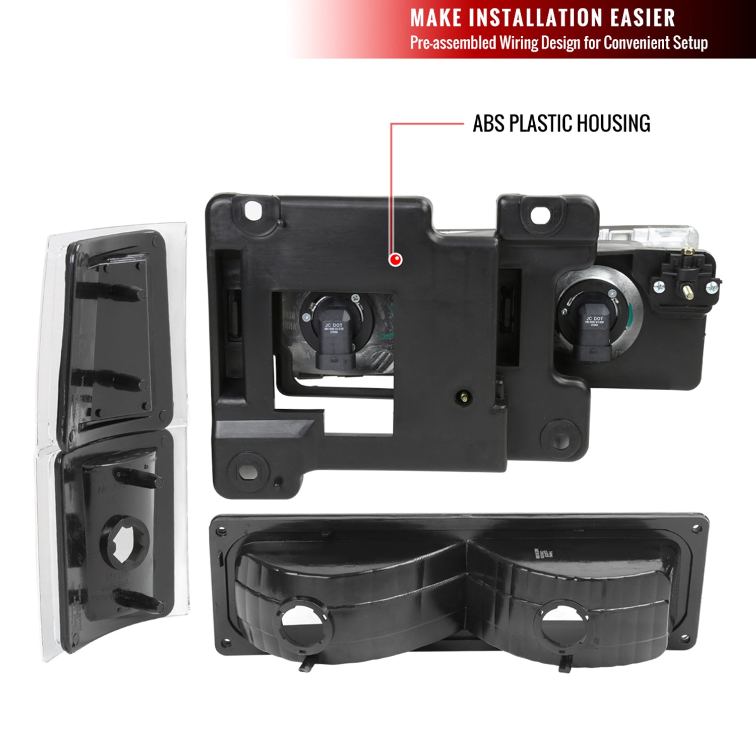 1994-1998 Chevy Silverado/Tahoe/C10 Headlights Bumper&Corner Lights Black