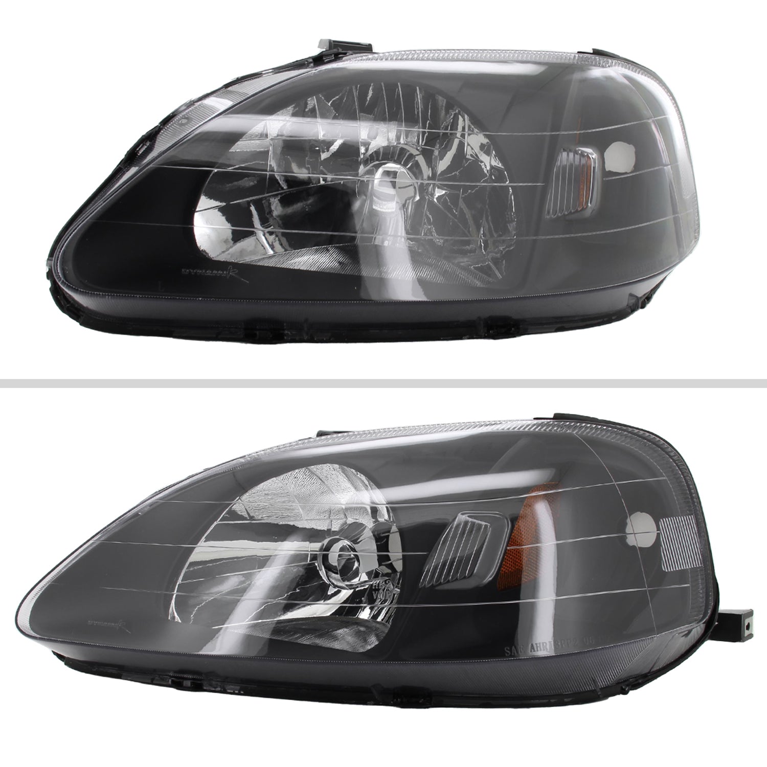 1999-2000 Honda Civic Crystal Headlights w/ Amber Reflector Matte Black/Clear