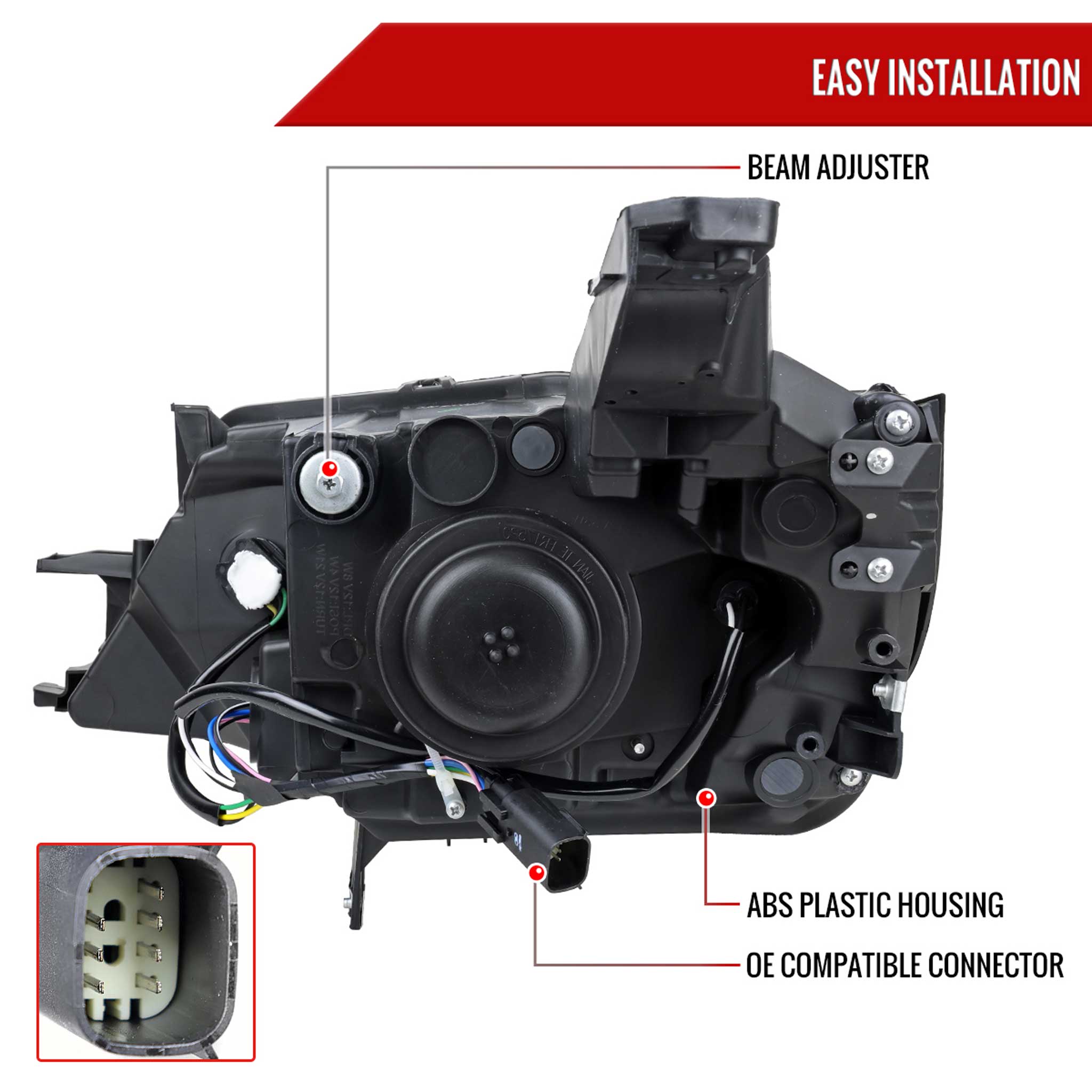 For Chevrolet Impala 2014-2020 Factory Style Projector Headlight - Passenger Side Jet Black Housing Clear Lens