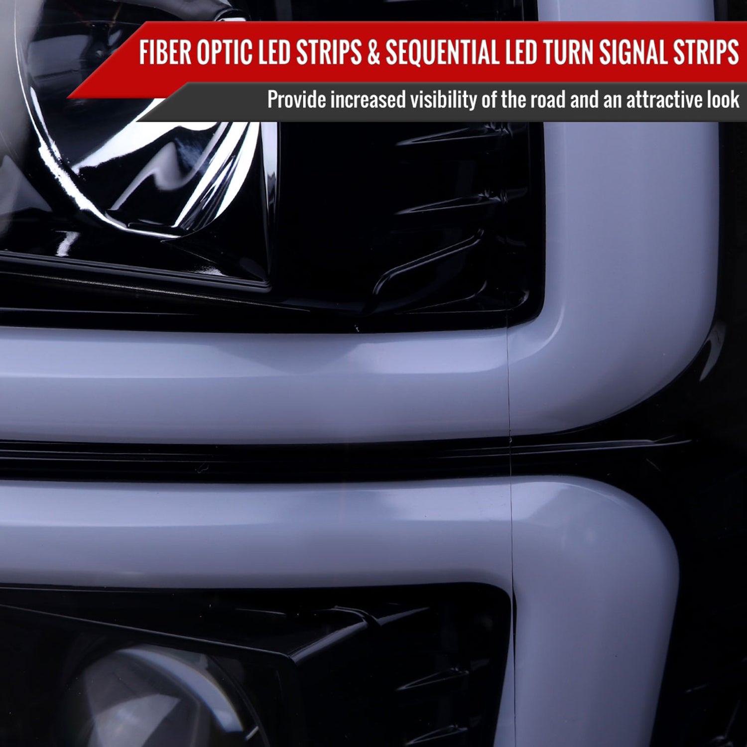 2008-2010 Ford F-250/350/450/550 LED Signal Bar Projector Headlights Smoke