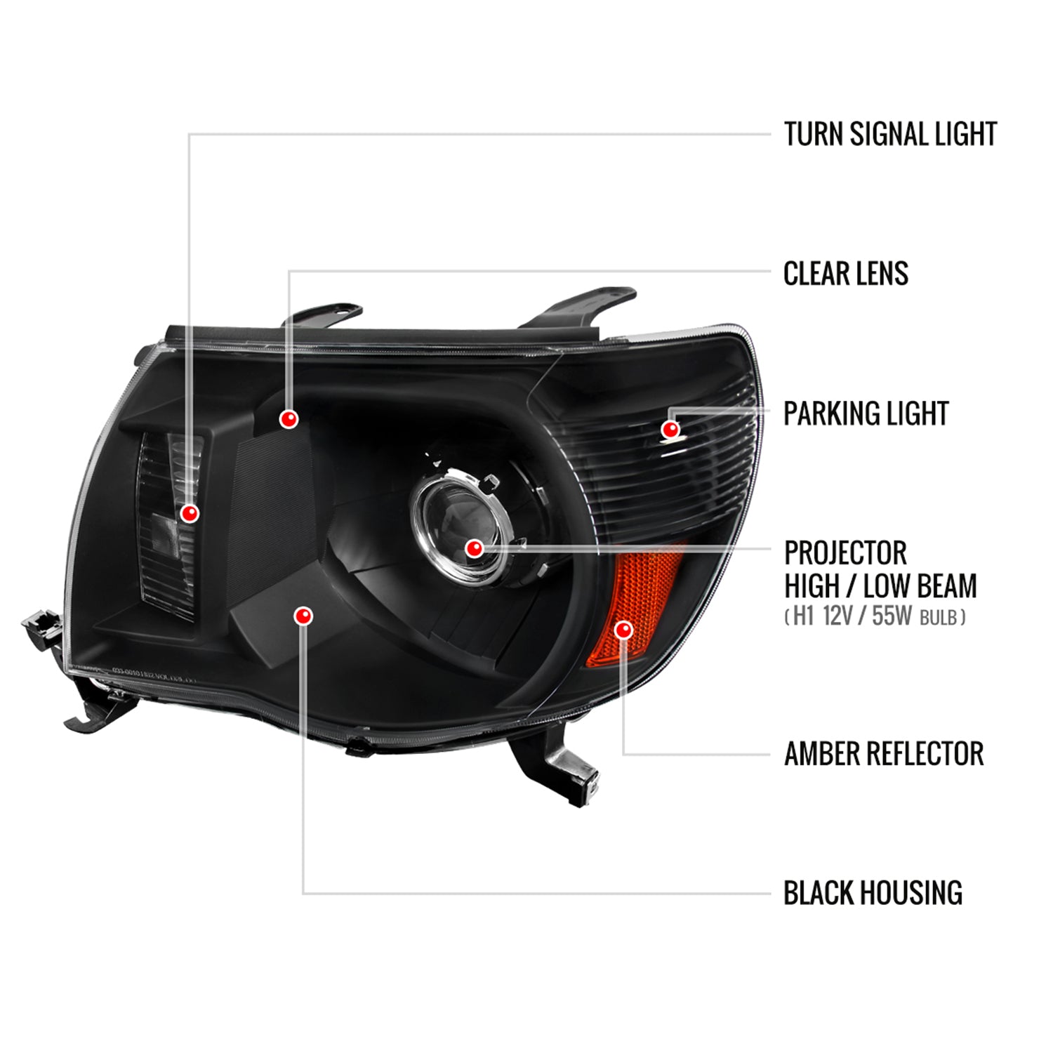 2005-2011 Toyota Tacoma Retro Style Projector Headlights Matte Black/Clear
