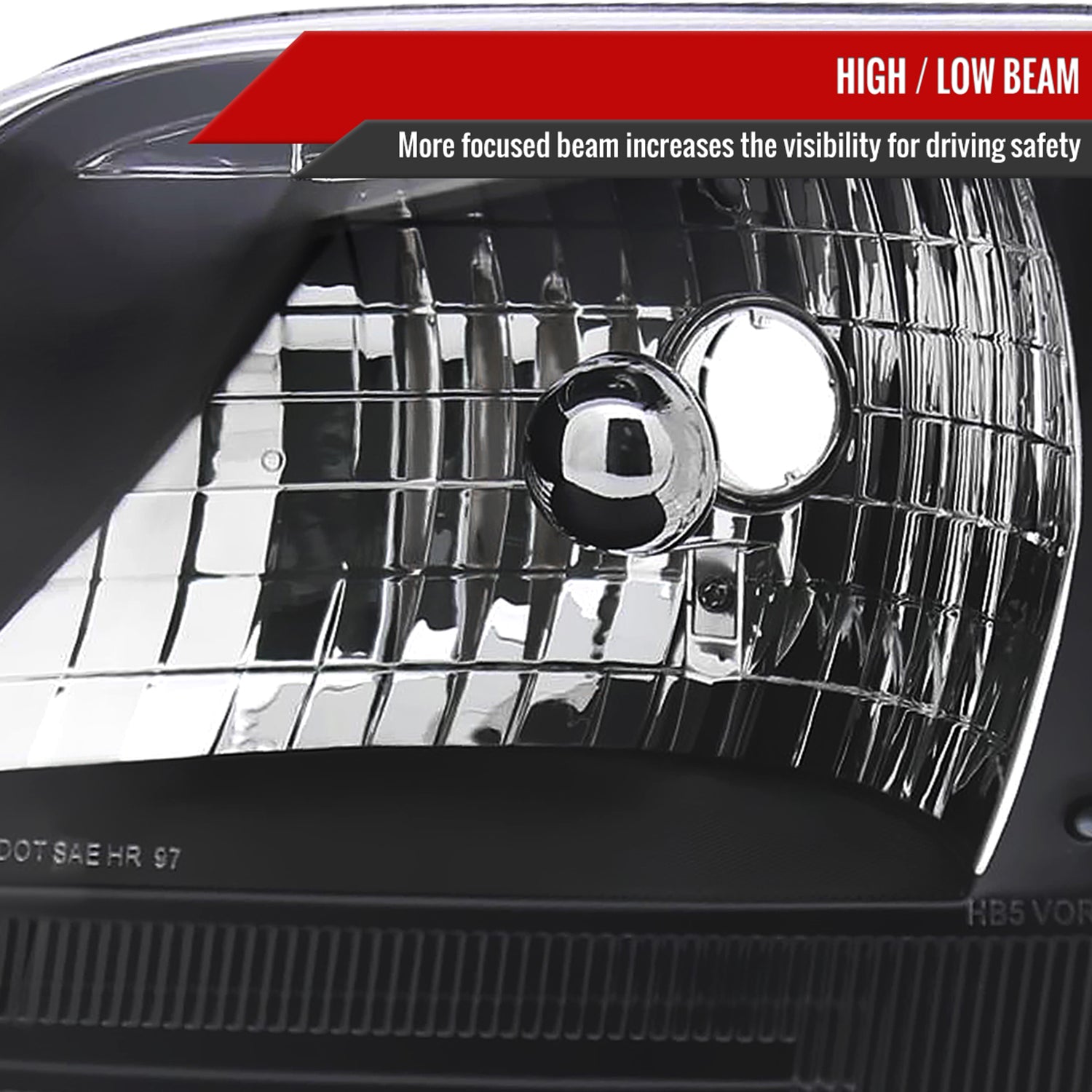 1997-2004 Ford F-150/Expedition Factory Crystal Headlights Matt Black/Clear