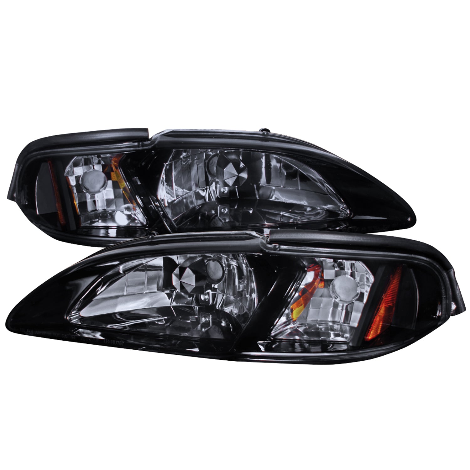 1994-1998 Ford Mustang 1PC Crystal Headlights w/Amber Reflectors Chrome/Smoke