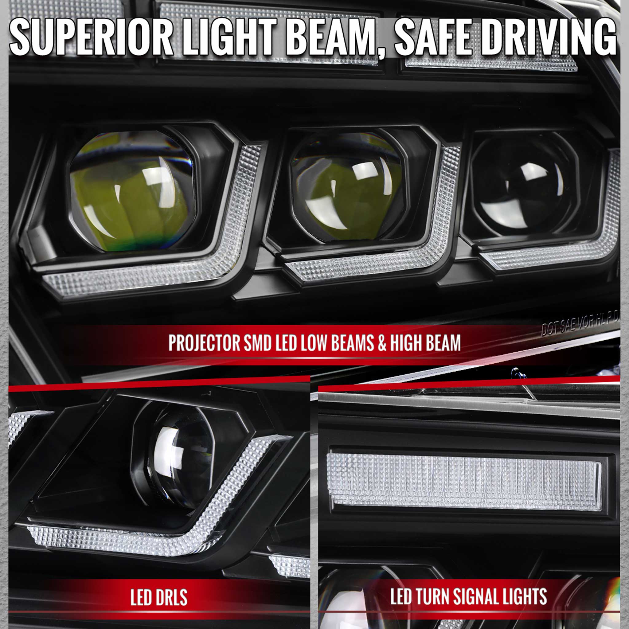 For Ford Mustang 2010-2014 Full LED Projector Headlights Sequential DRL Matte Black Clear Lens
