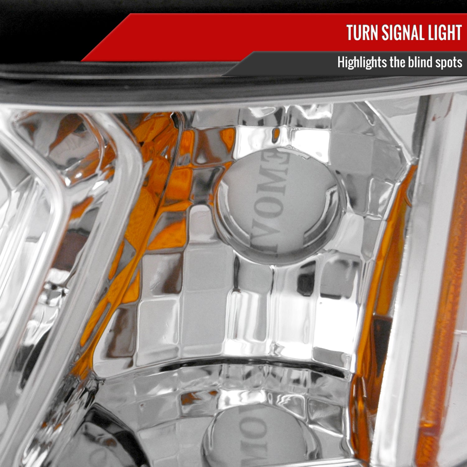 1994-1998 Ford Mustang 1PC Crystal Headlights w/Amber Reflectors Chrome/Clear