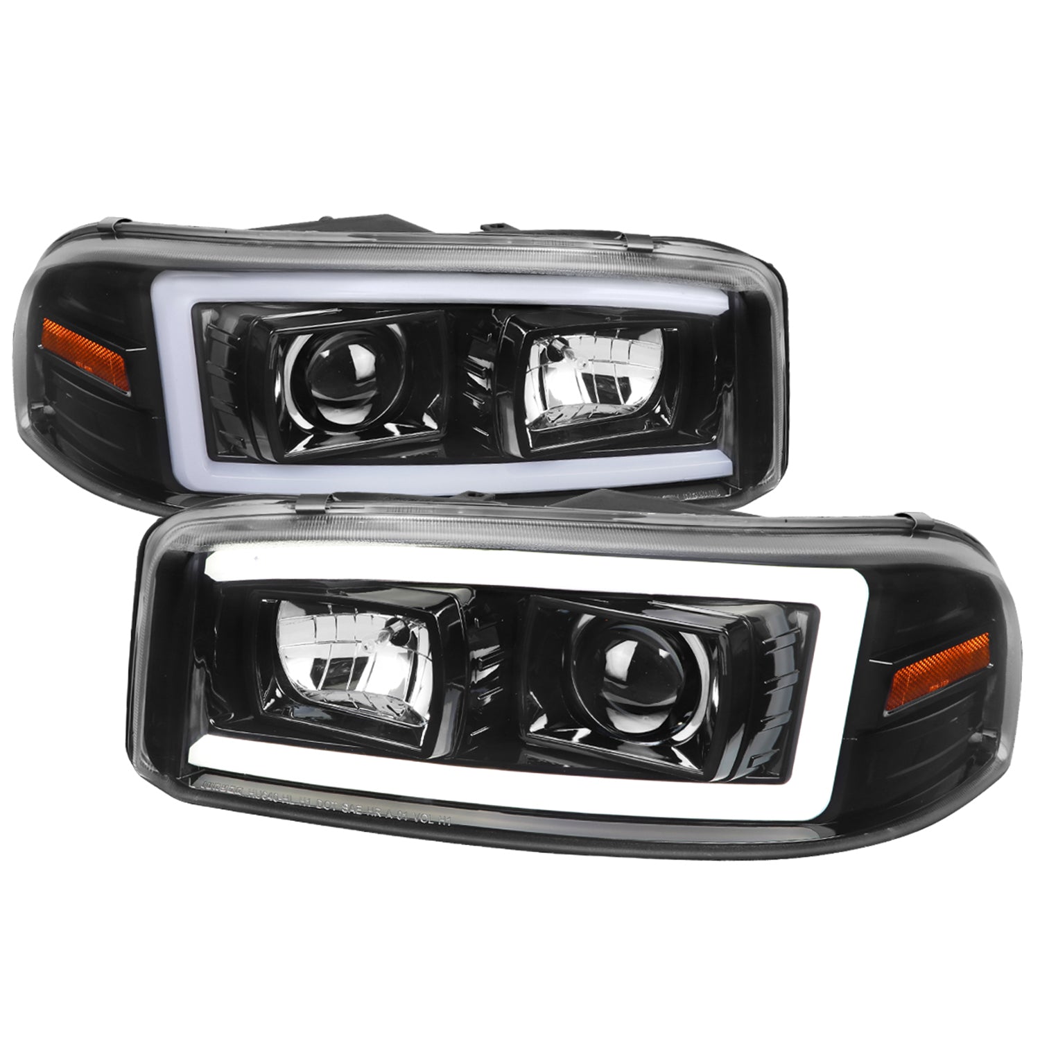 2000-2006 GMC Sierra/Denali/Yukon LED Strip Projector Headlights Glossy Black