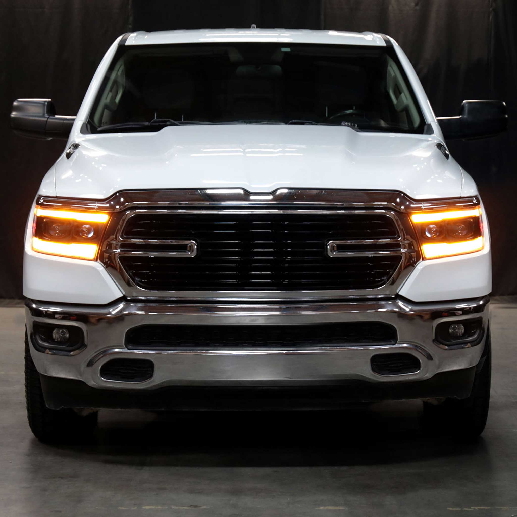 For Dodge RAM 1500 2019-2024  LED Headlights Turn Signals LED Pulsing Glow Matte Black Housing Clear Lens