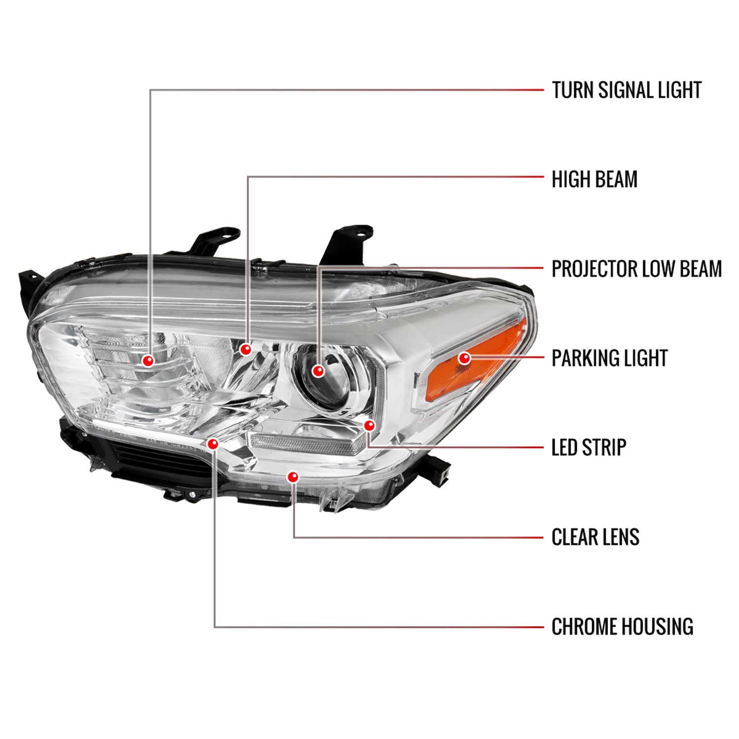 2016-2023 Toyota Tacoma LED Bar Projector Headlight Chrome/Clear Lens
