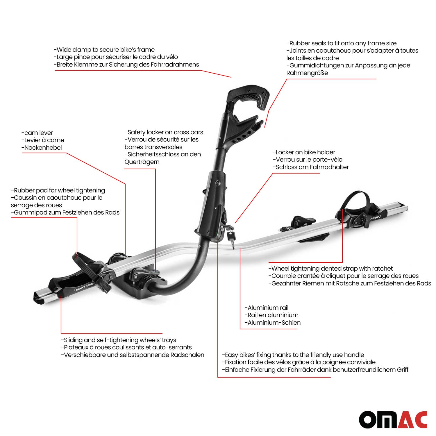 Car Rooftop Mount Bike Rack Carrier Bicycle Universal Lockable Silver