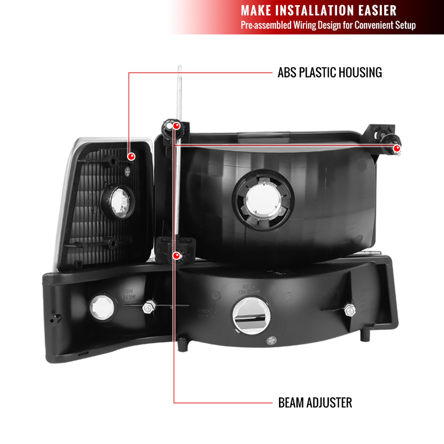 1992-1996 Ford F-150/250/F350/Bronco Factory Headlights Bumper&Corner Lights