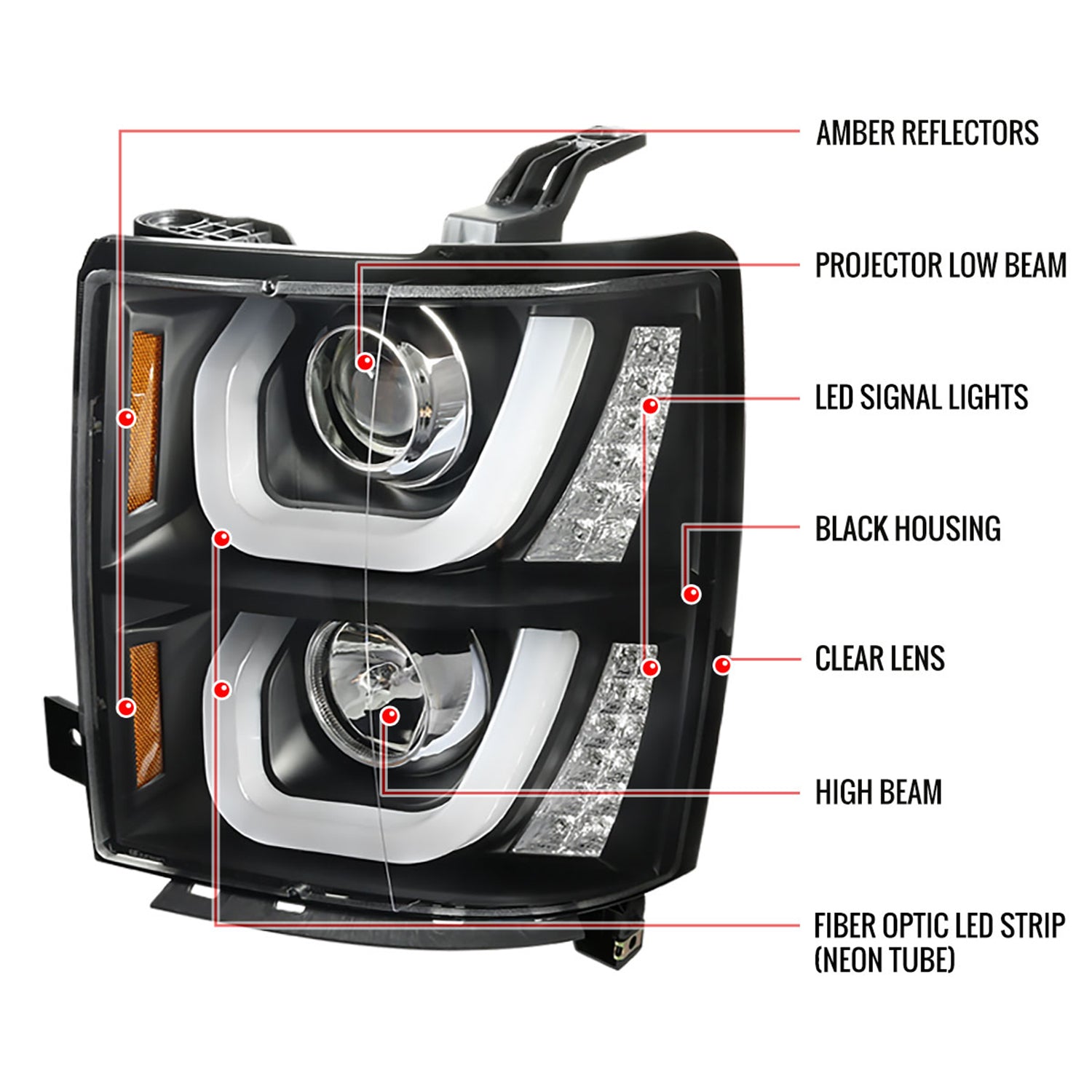 2014-2015 Chevy Silverado 1500 LED U-Bar Headlights LED Signal Lights Black