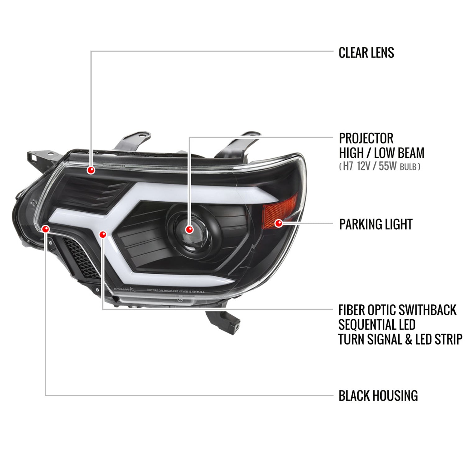 2012-2015 Toyota Tacoma Sequential LED Bar Projector Headlights Matt Black