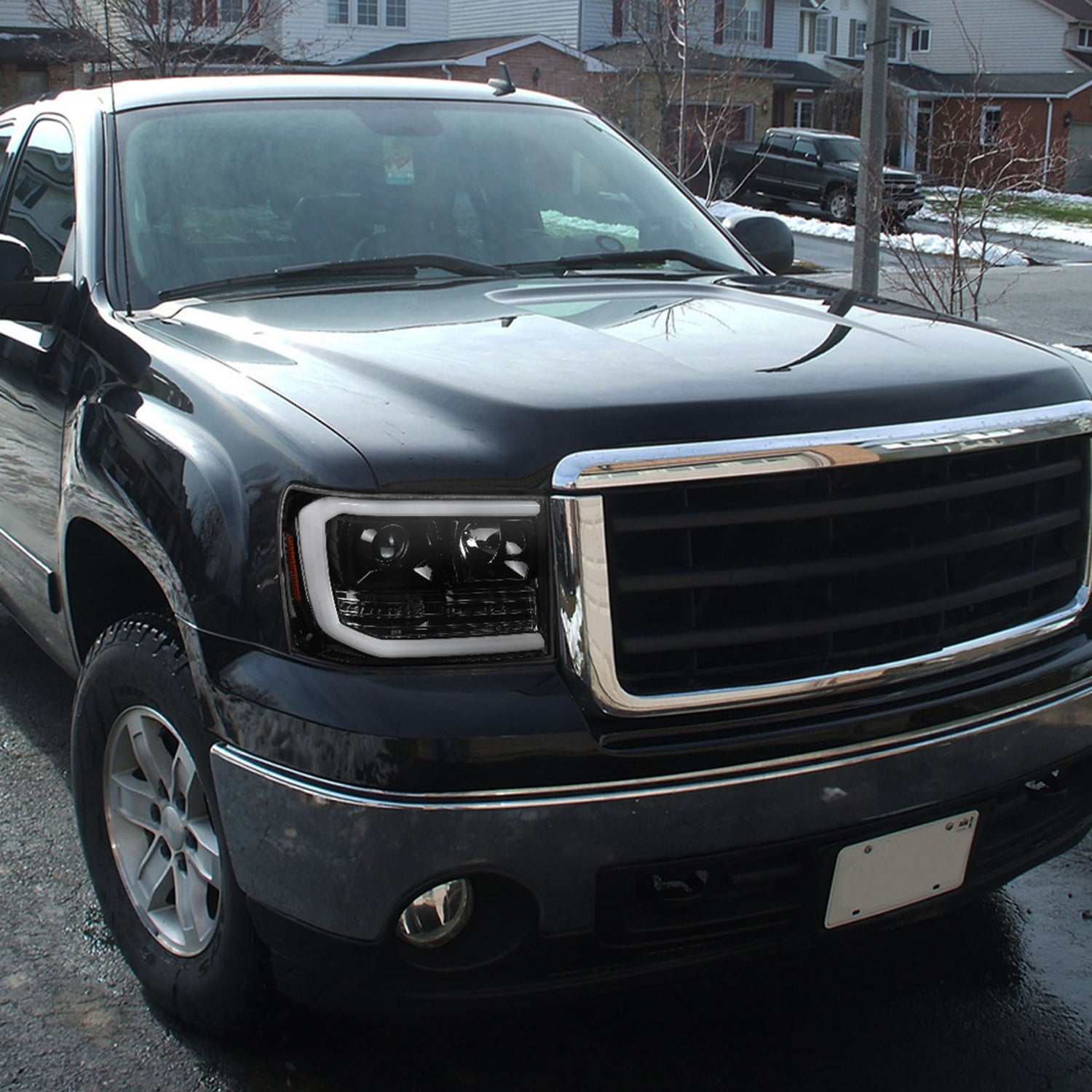 2007-2013 GMC Sierra 1500 2500HD 3500HD LED C-Bar Headlights Jet Black