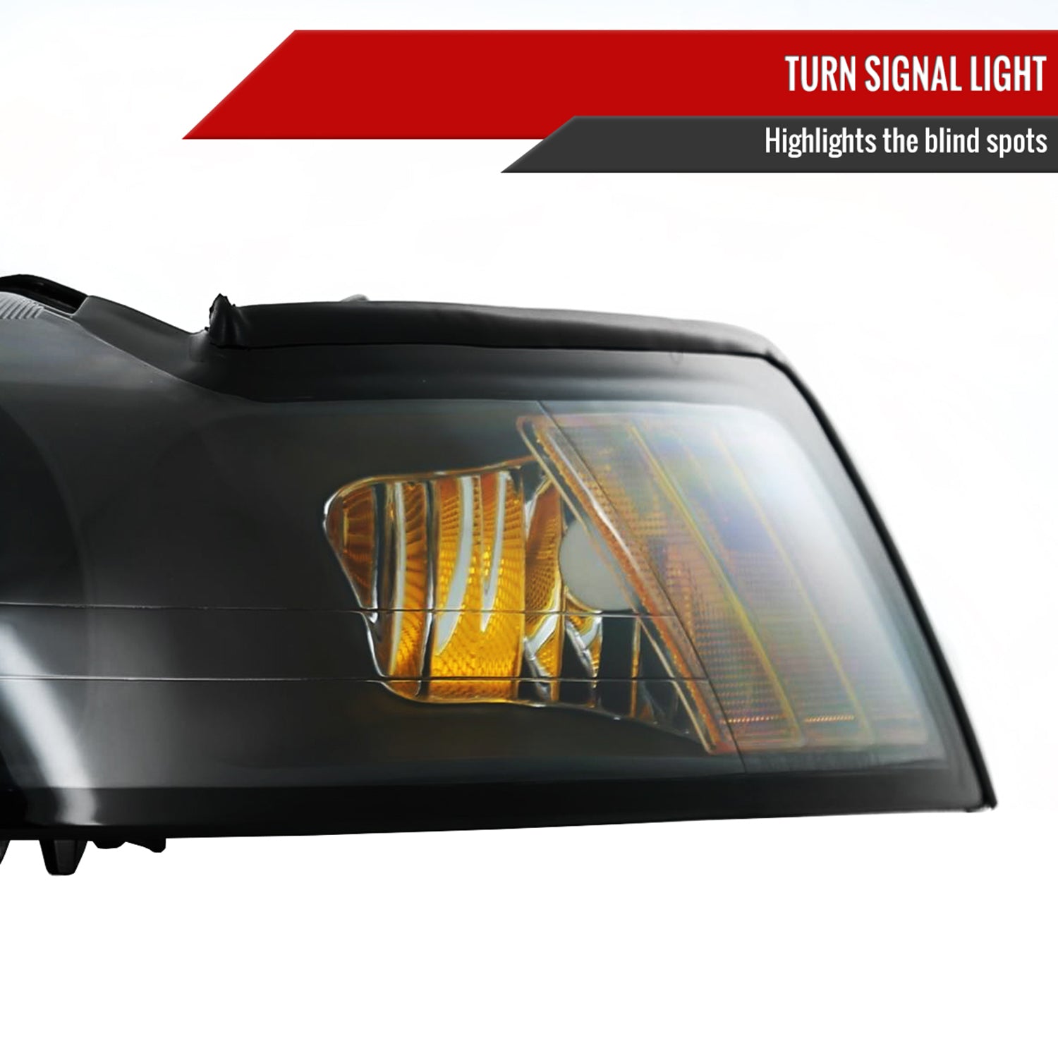 1999-2004 Ford Mustang Projector Headlights Amber Reflectors Matt Black/Clear