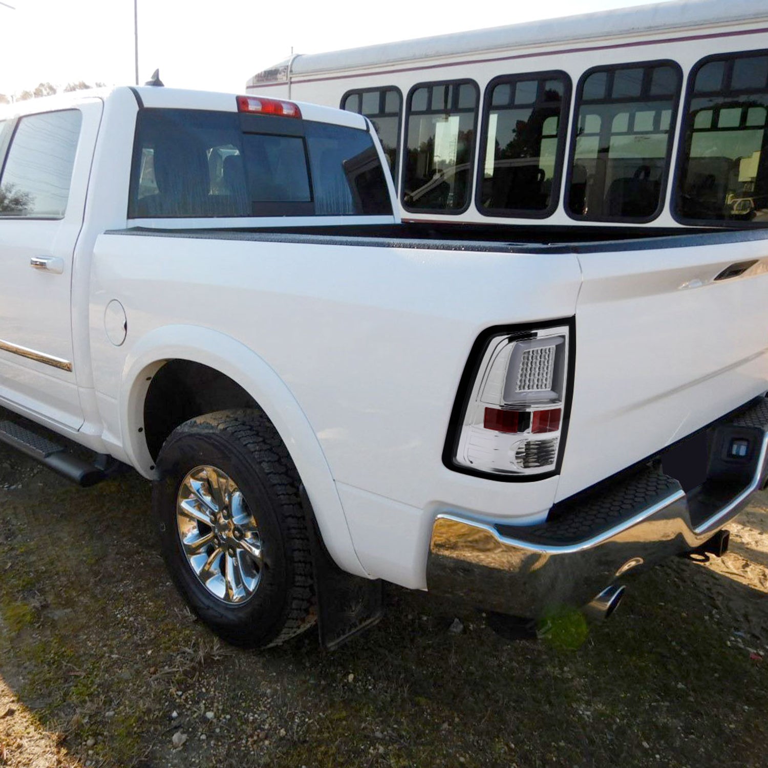 2009-2018 Dodge RAM 1500 2500 3500 White Bar LED Tail Lights Chrome