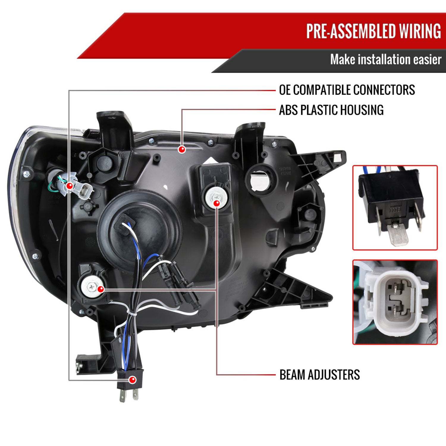 2012-2015 Toyota Tacoma LED CBar Projector Headlights LED Parking Light Chrome