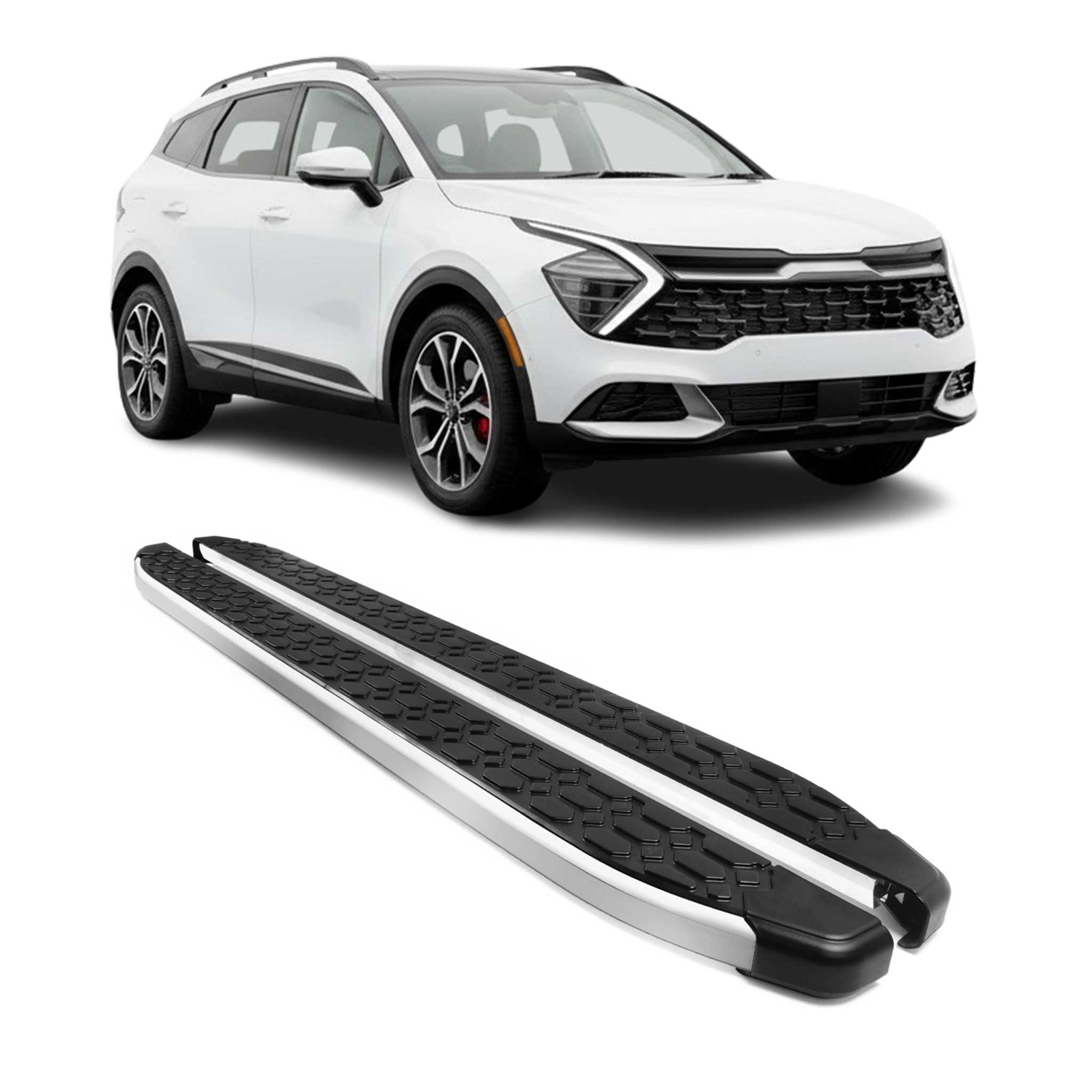 2023-2026 Kia Sportage Running Boards Side Steps Silver & Black