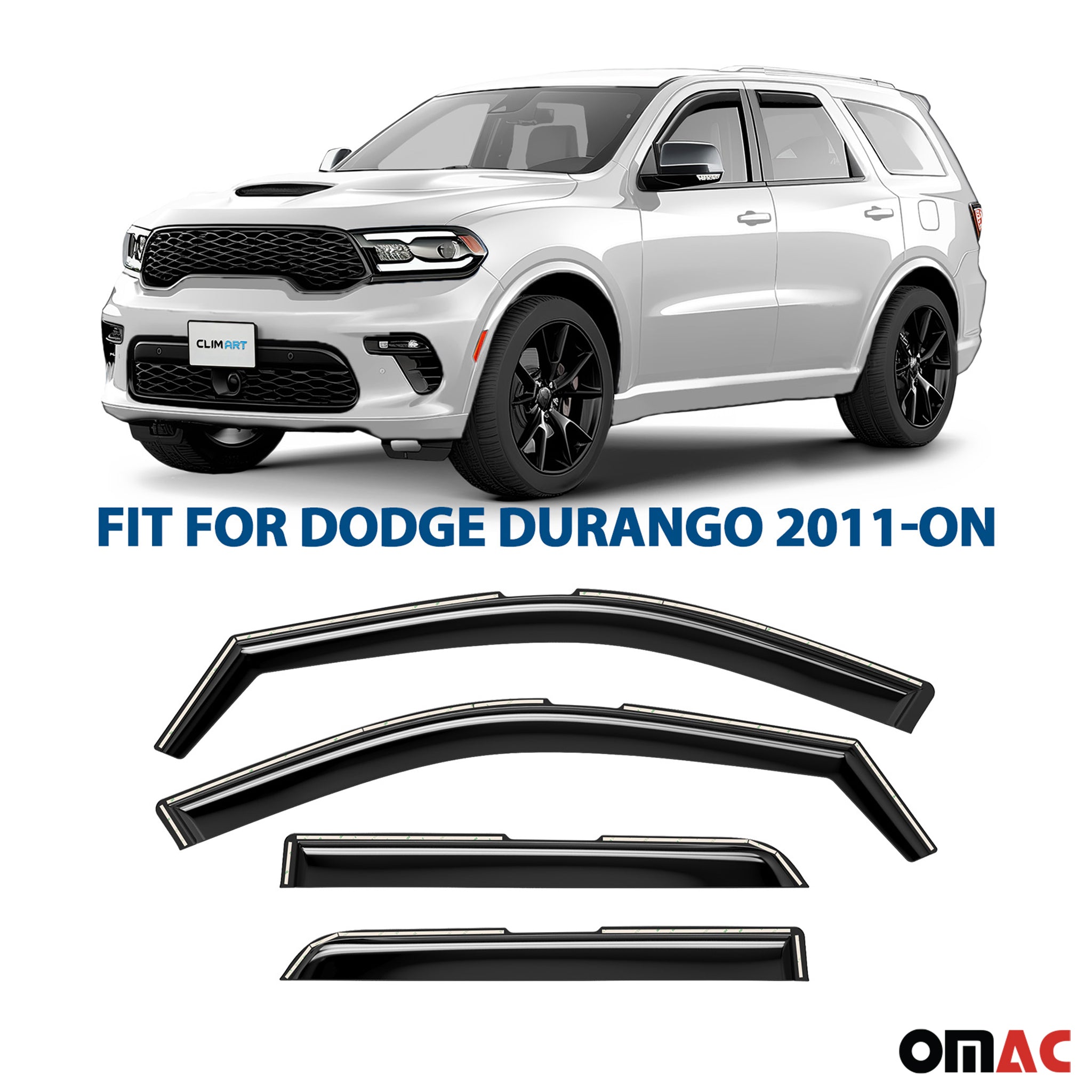 Clim Art Wind Deflectors for Dodge Durango 2011-2025 Shatterproof Dark Smoke 4x