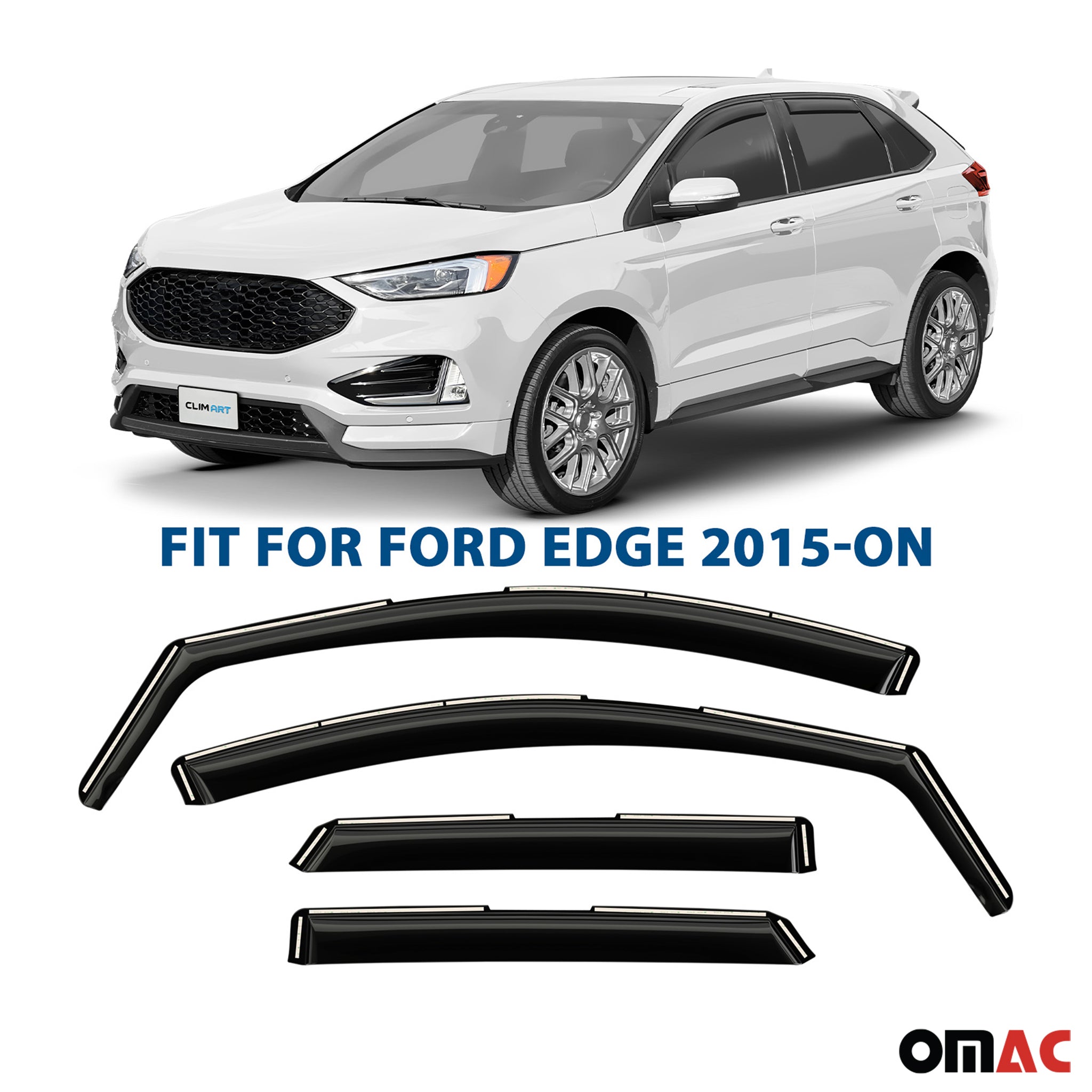 Clim Art Wind Deflectors for Ford Edge 2015-2025 Shatterproof Dark Smoke 4 Pcs