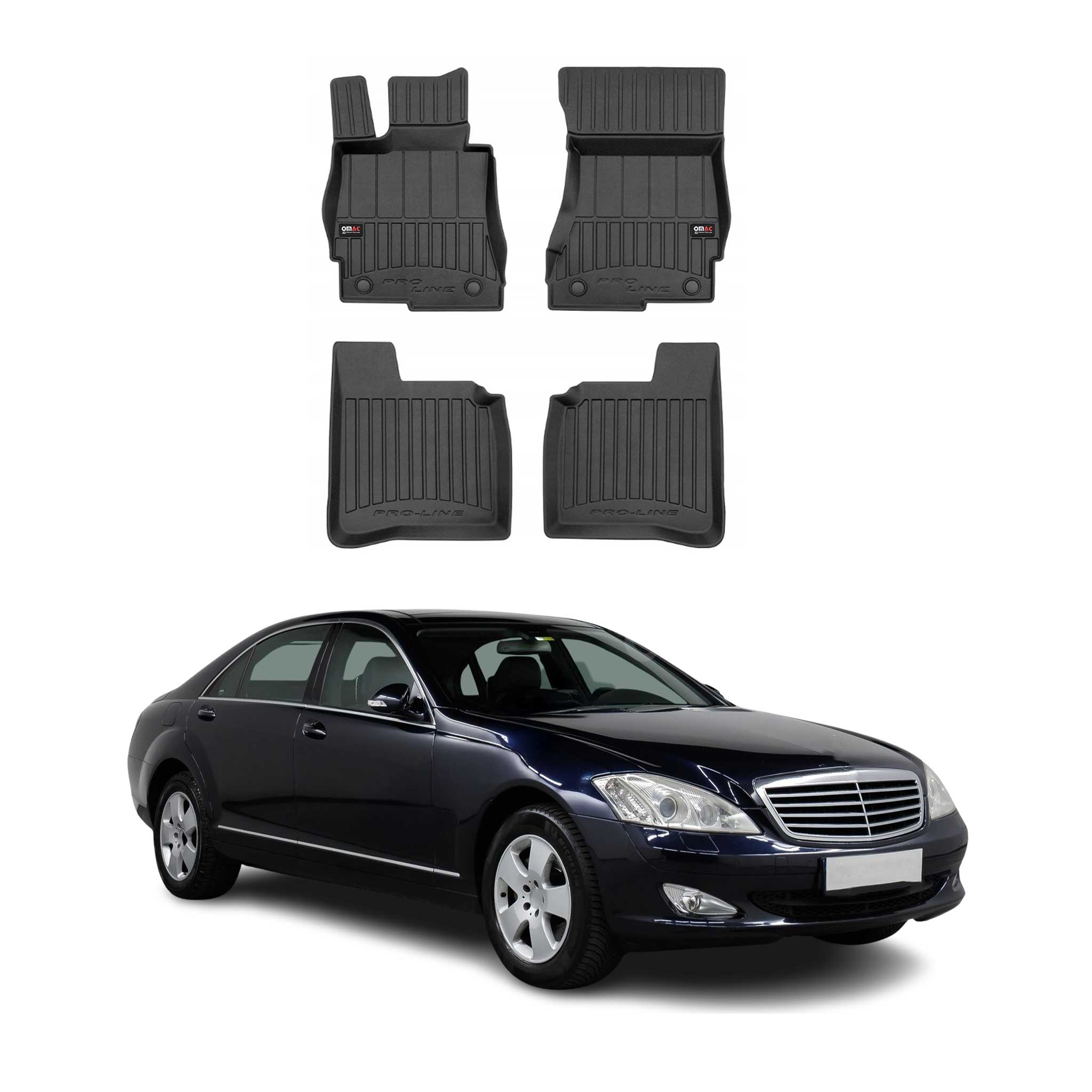 2007-2013 Mercedes S Class W221 Long Premium Floor Mats Liners Full Set All Weather Heavy Duty Black