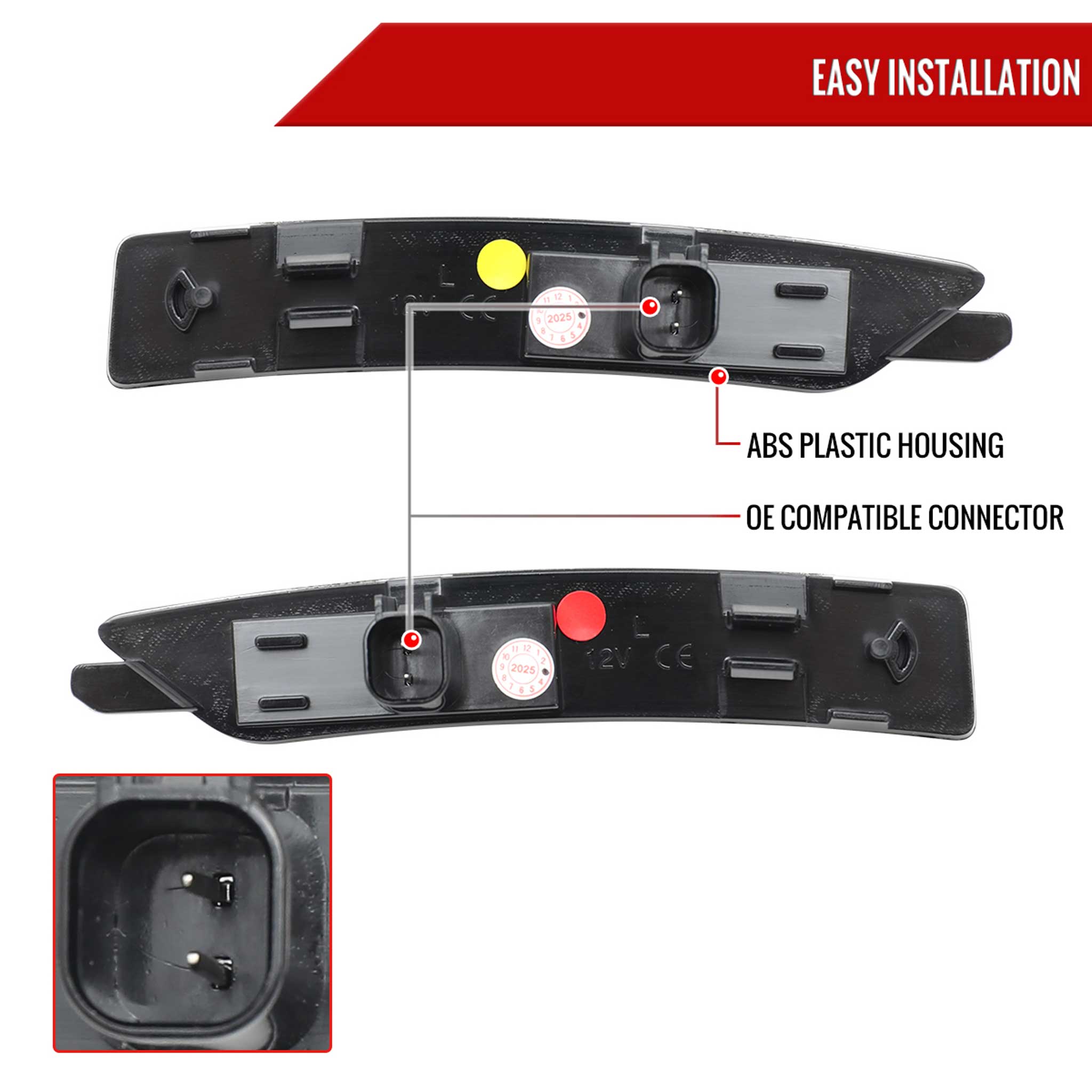For Ford Mustang S650 2024-2025 Front and Rear Bumper LED Side Marker Signal Lights Chrome Housing Smoked Lens